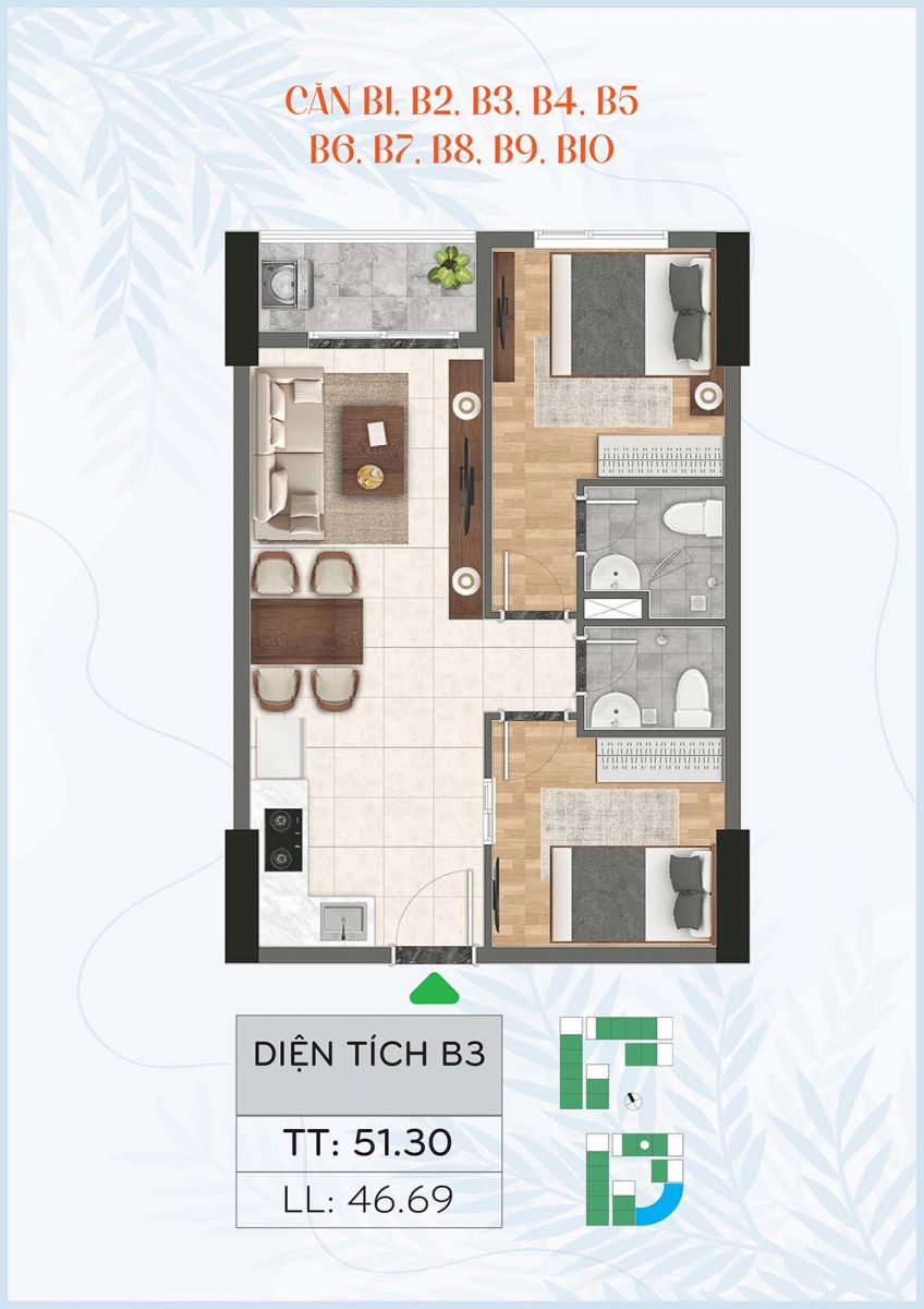 Layout thiết kế chi tiết căn B tháp Bcons City