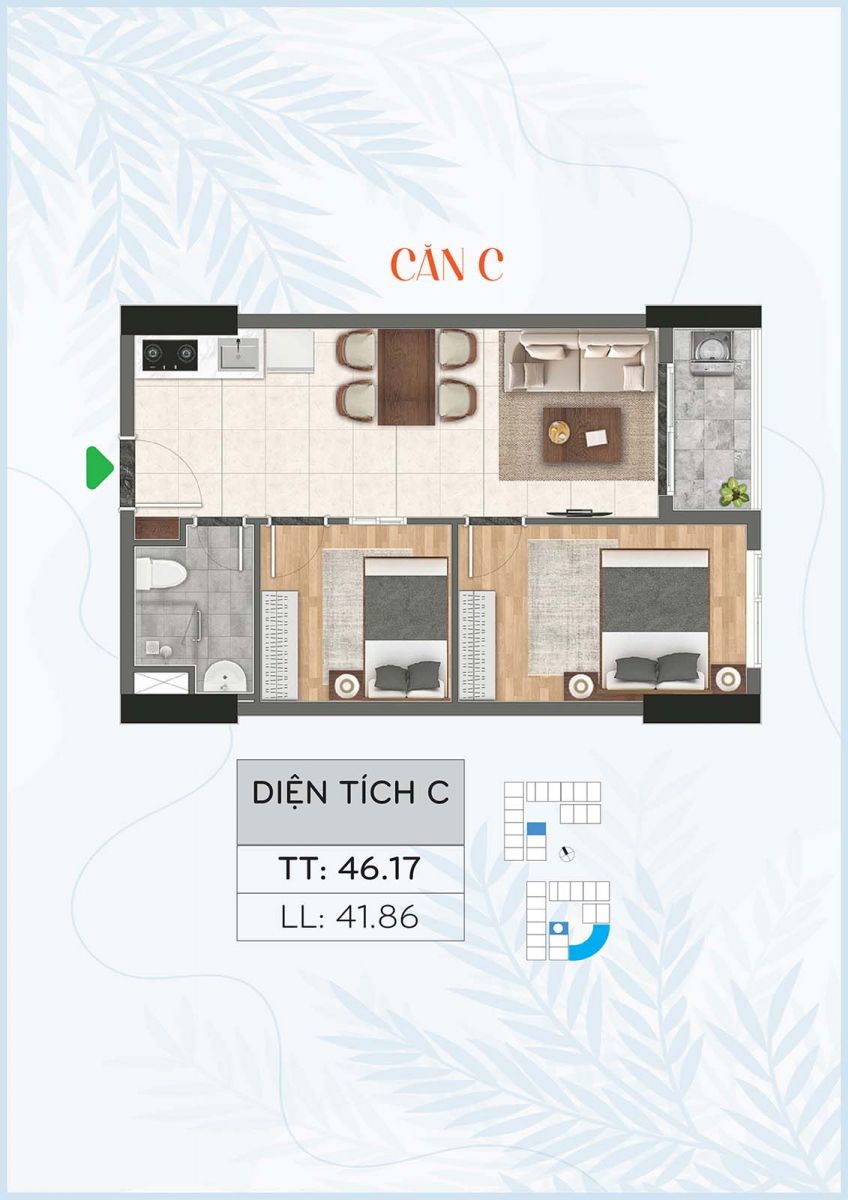 Layout thiết kế chi tiết căn C tháp Bcons City