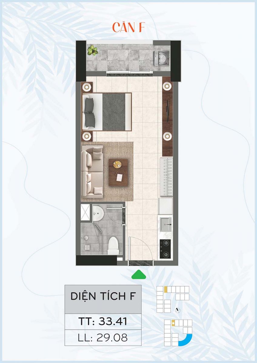 Layout thiết kế chi tiết căn F tháp Bcons City