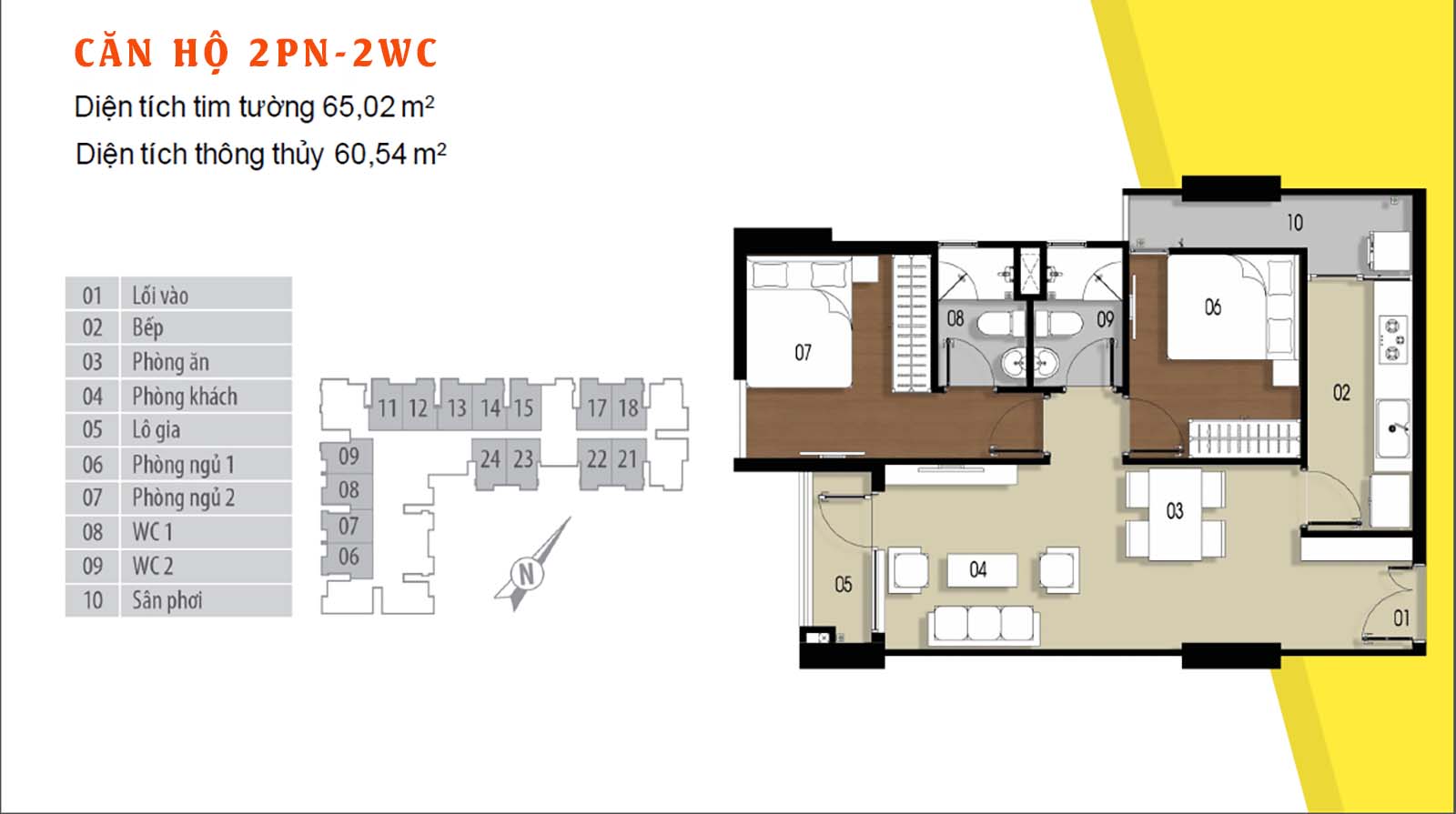 Layout thiết kế chi tiết căn hộ 65.02 Him Lam Phú Đông