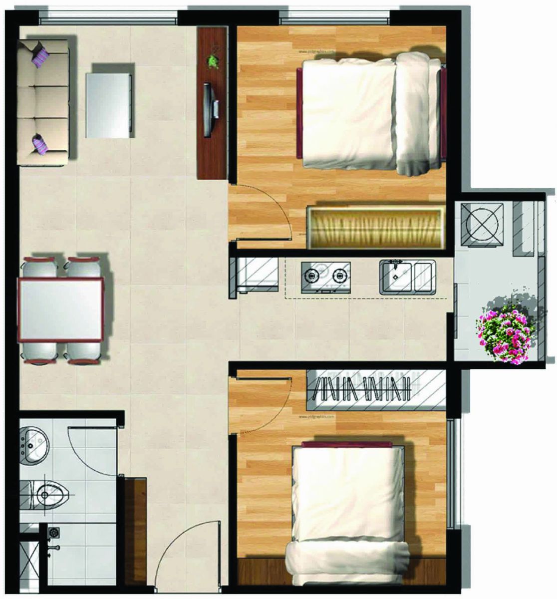 Layout căn hộ 05,09,14,19 Hà Đô Riverside