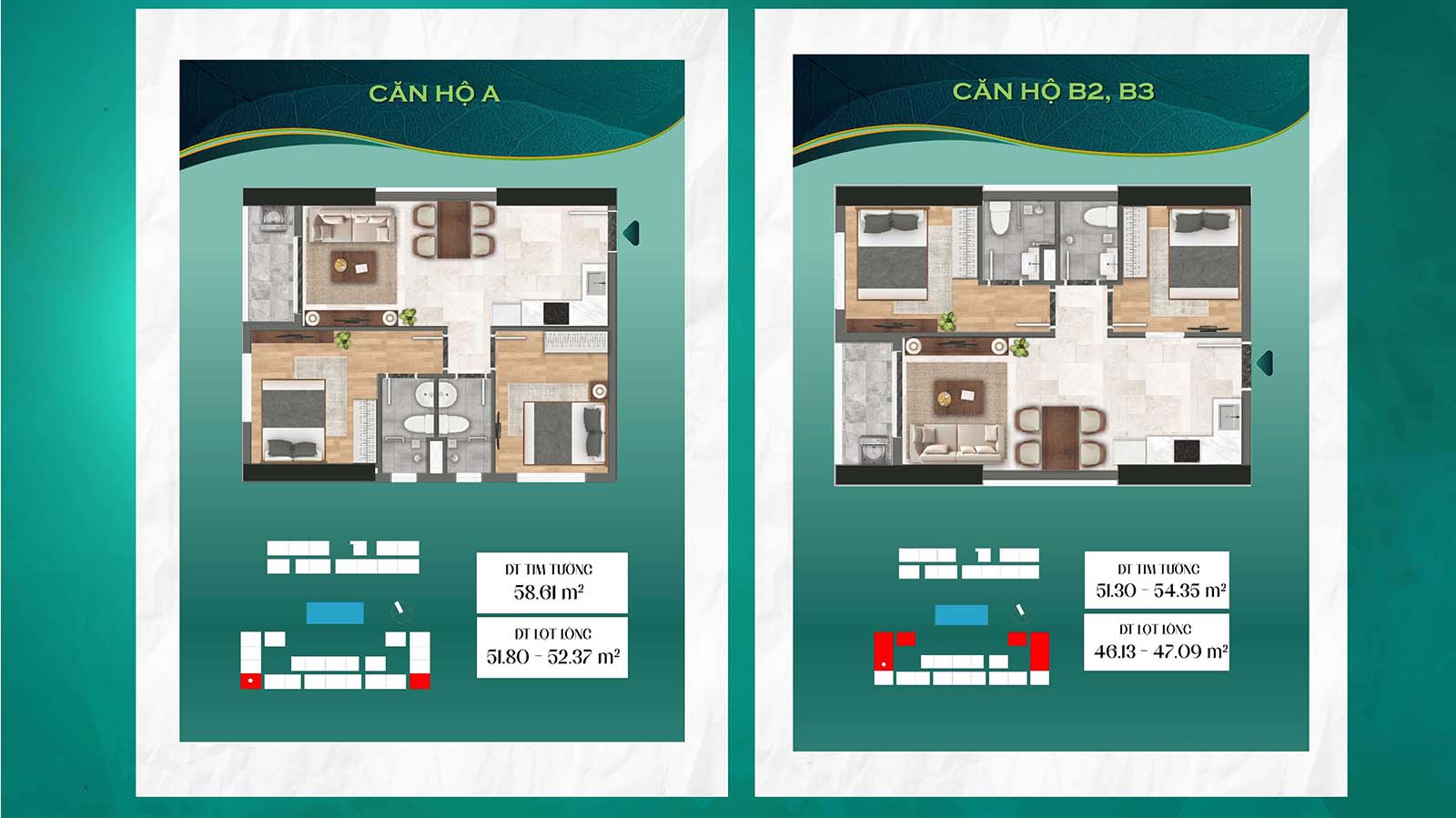 Layout thiết kế chi tiết căn A, B tháp Green Emerald