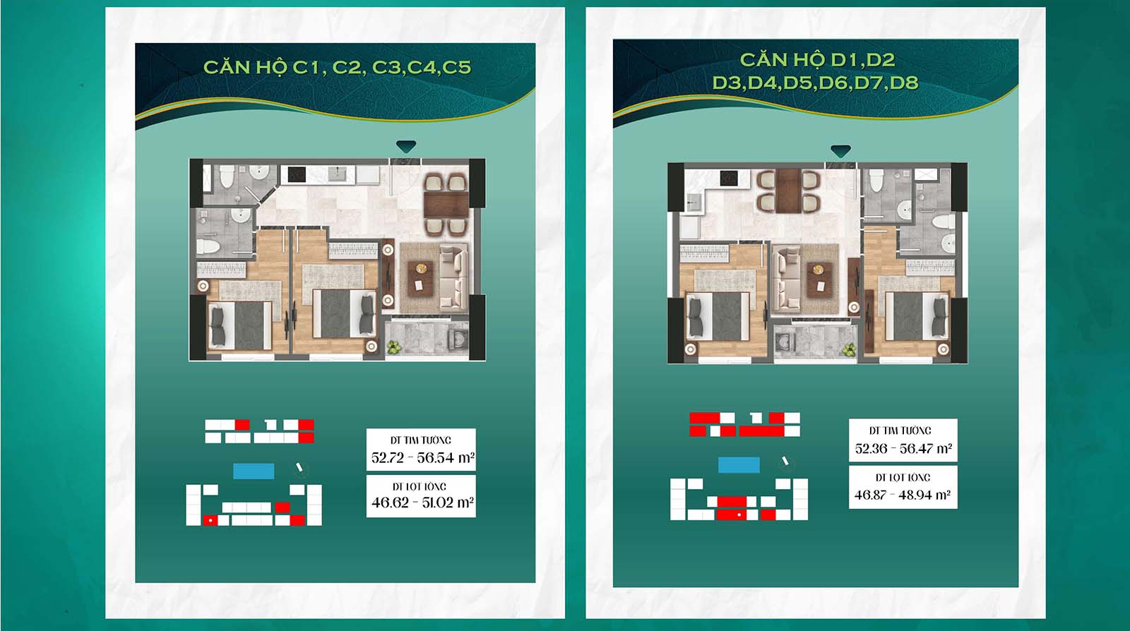 Layout thiết kế chi tiết căn C,D tháp Green Emerald