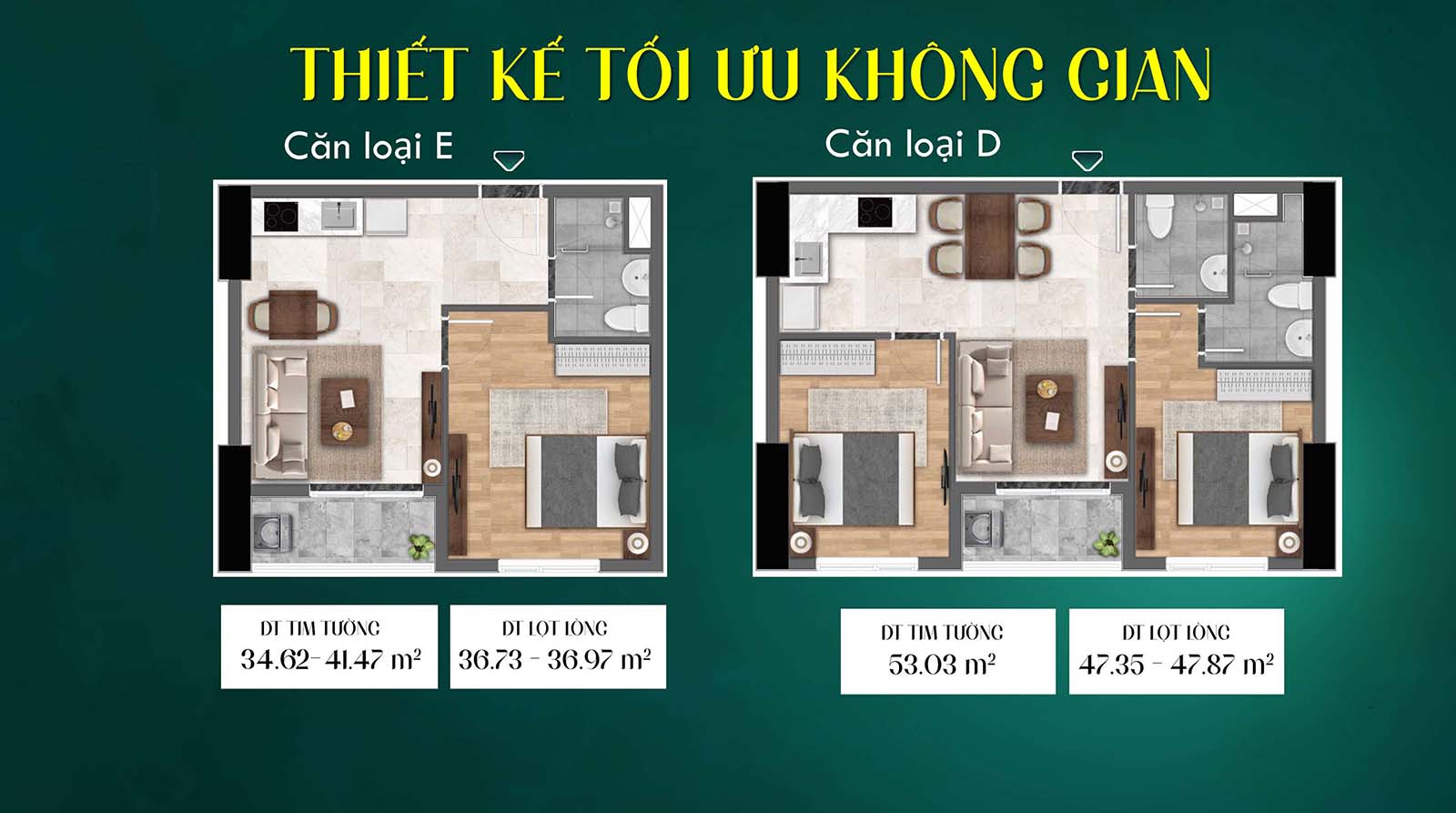 Layout thiết kế căn D, E tháp Green Emerald