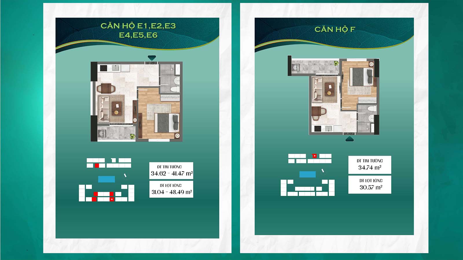 Layout thiết kế chi tiết căn E,F tháp Green Emerald