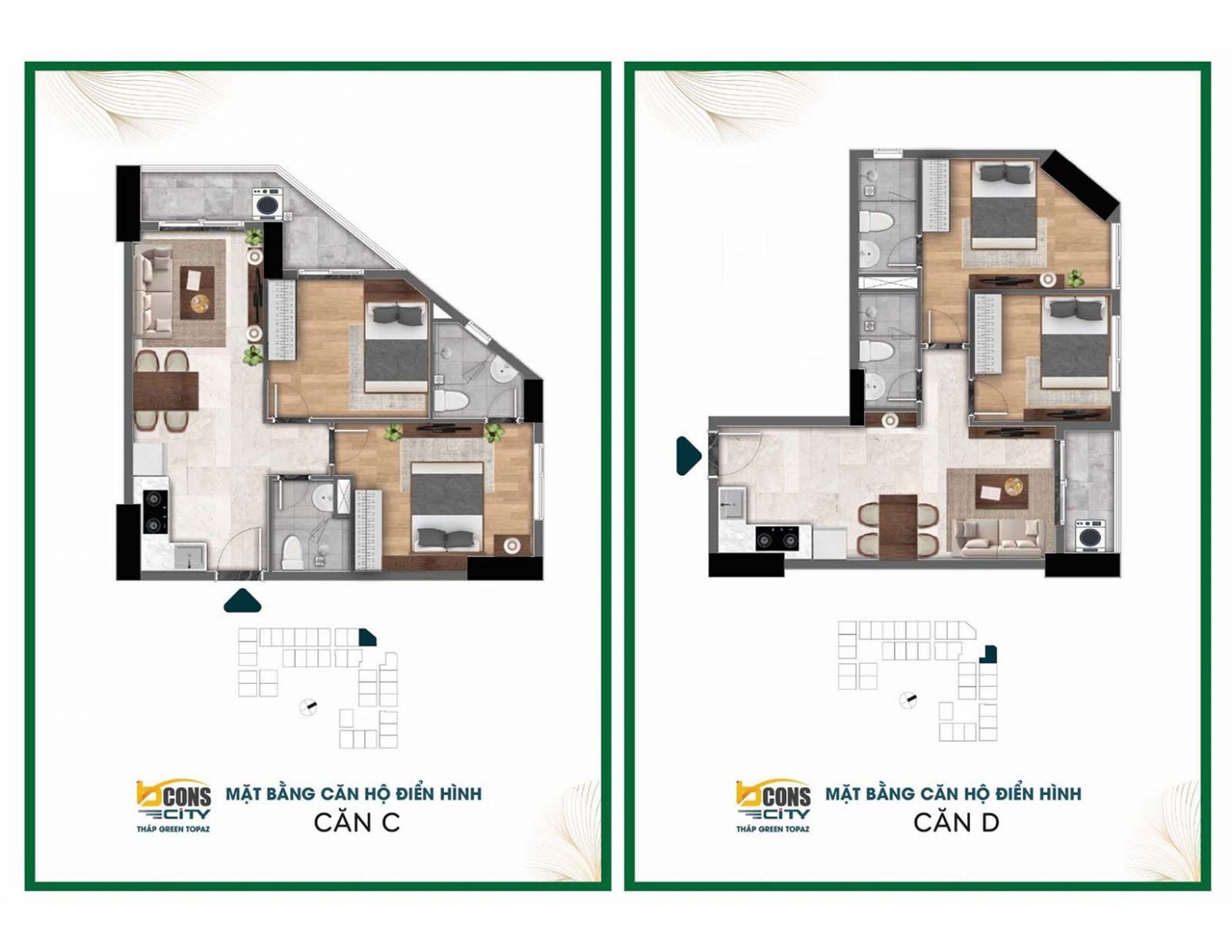 Layout thiết kế chi tiết căn C tháp Green Topaz