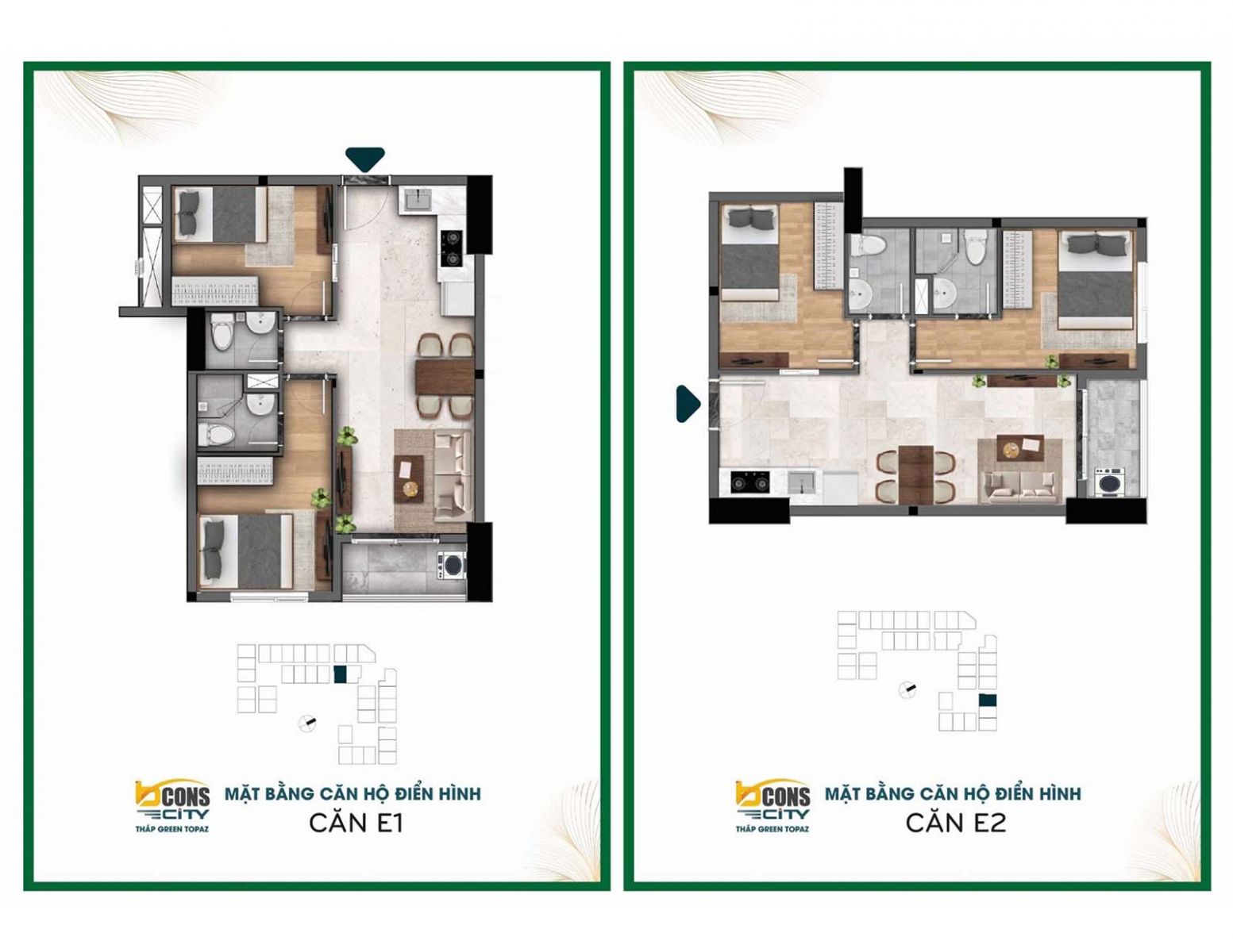 Layout thiết kế chi tiết căn D, E tháp Green Topaz