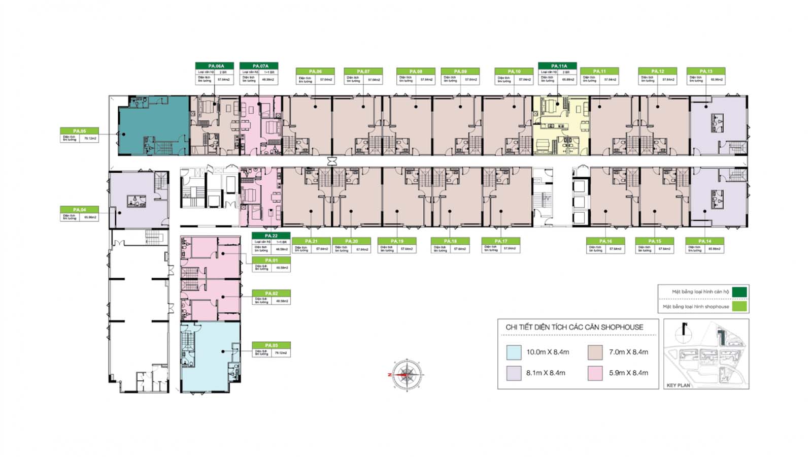 Mặt bằng thiết kế từng tầng khu P3A tầng 2 lửng Shophouse Picity High Park
