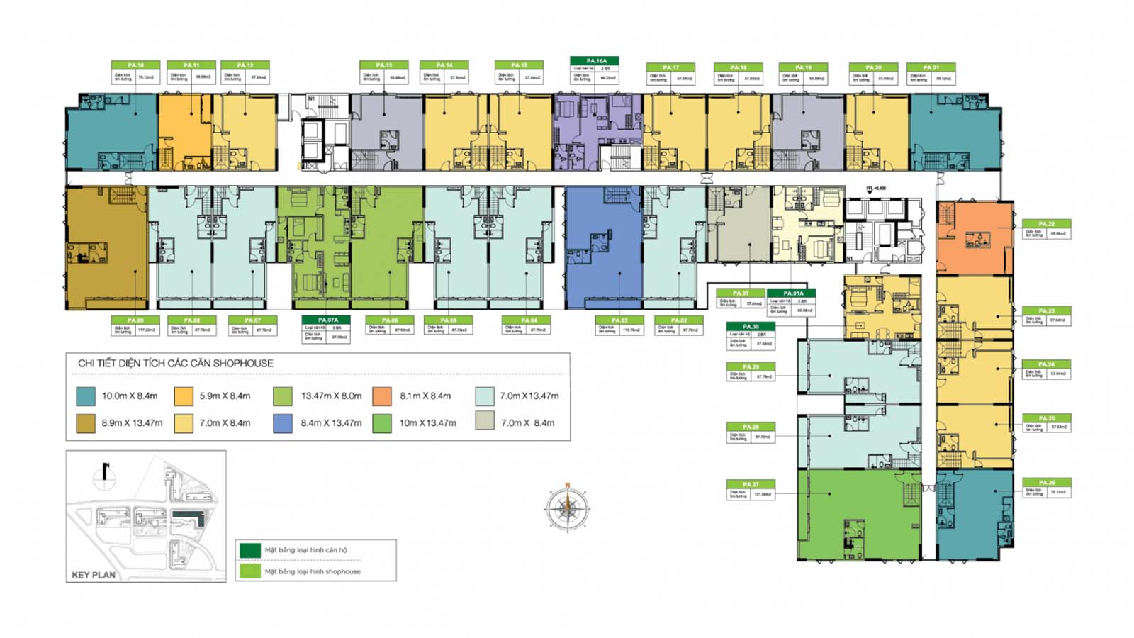 Mặt bằng thiết kế từng tầng khu P4 tầng 2 lửng Shophouse Picity High Park