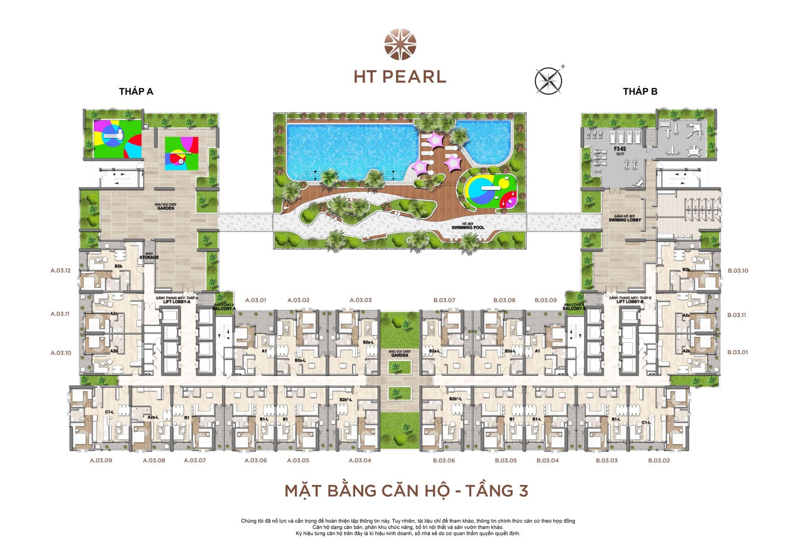 Mặt bằng tầng 3 HT Pearl