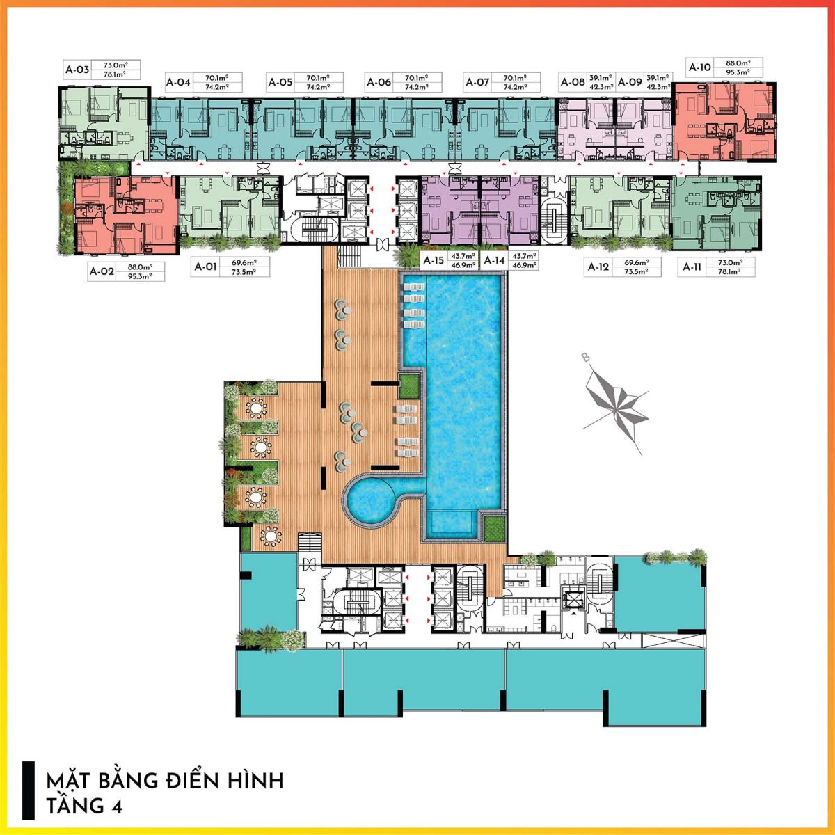 Mặt bằng thiết kế chi tiết tầng 4 A&T Sky Garden