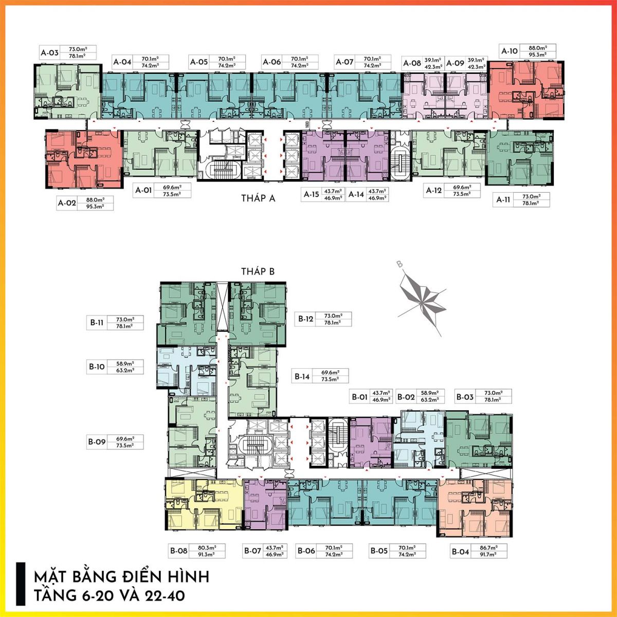 Mặt bằng thiết kế chi tiết tầng 6-20, 22-40 A&T Sky Garden