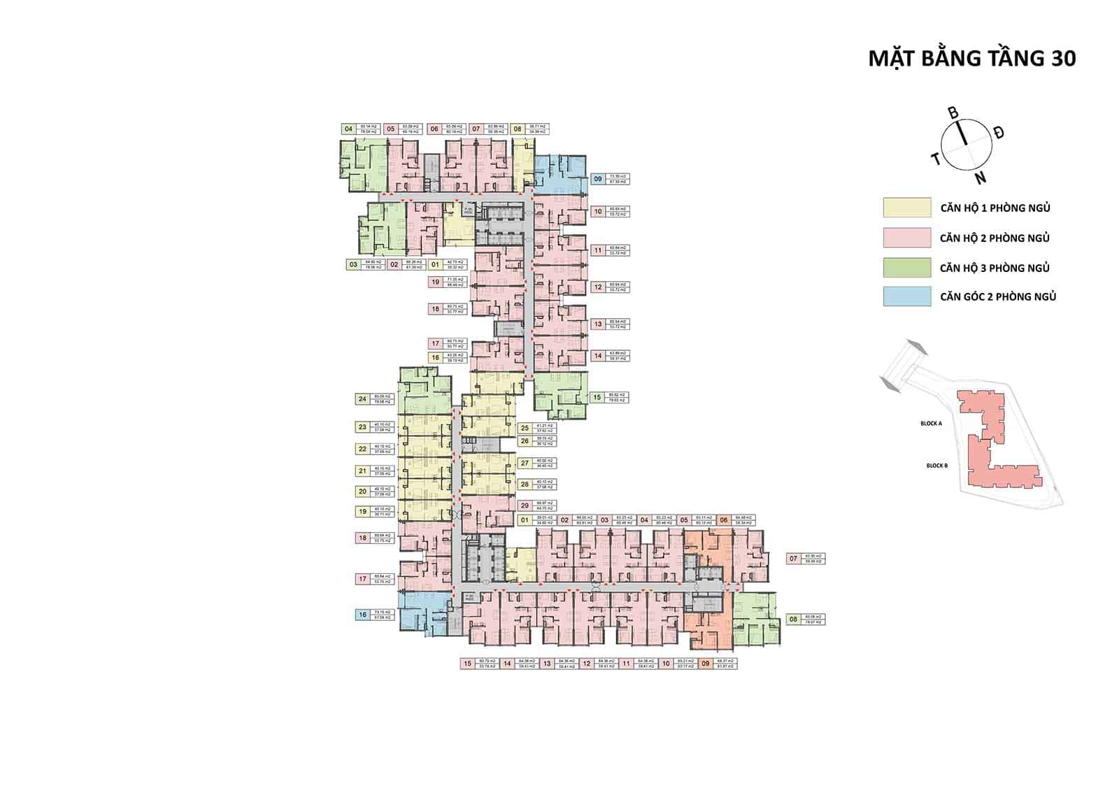 Mặt bằng thiết kế tầng 30 lô A, B Opal Skyline