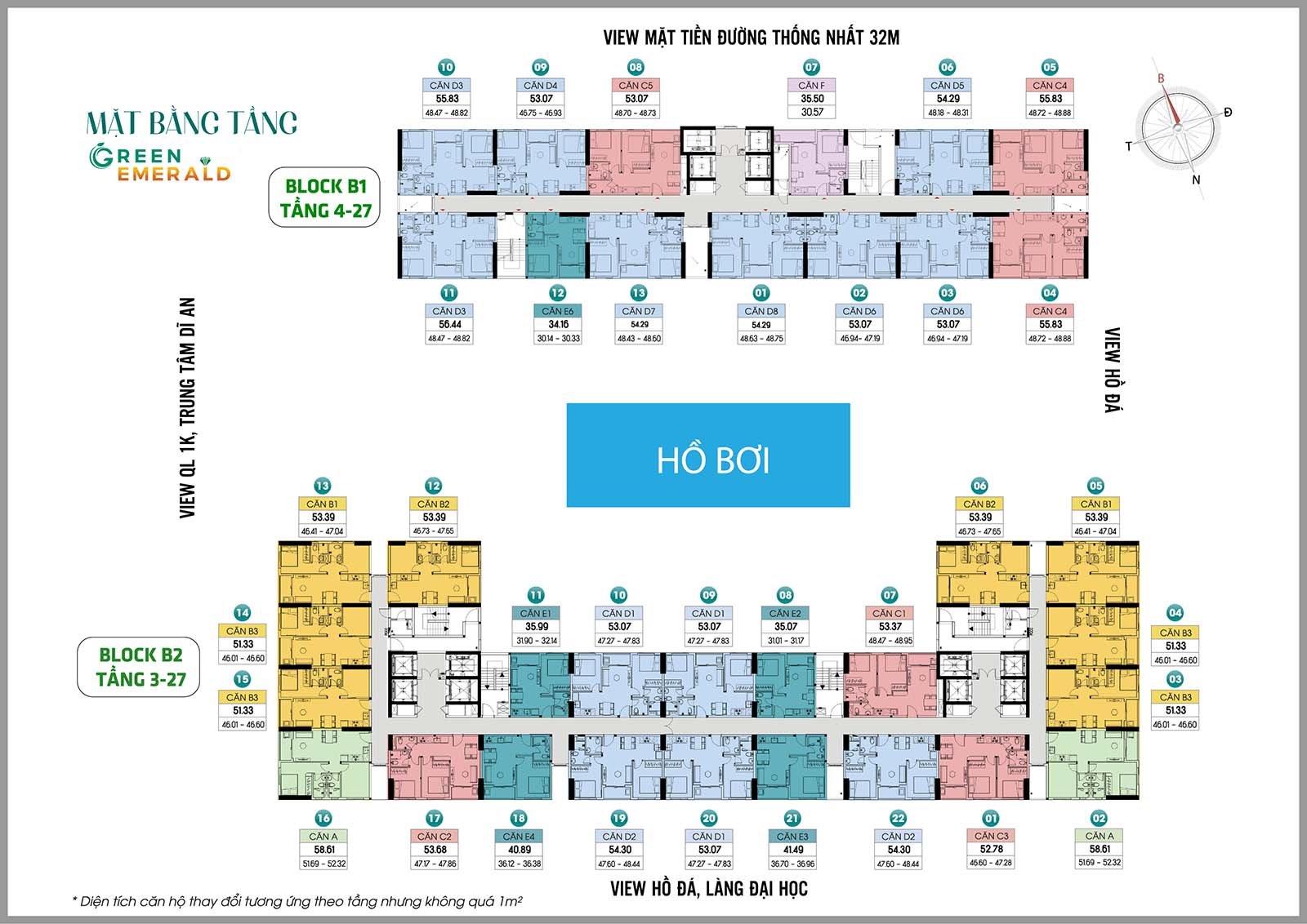Mặt bằng thiết kế tầng 4-27 tháp Green Emerald