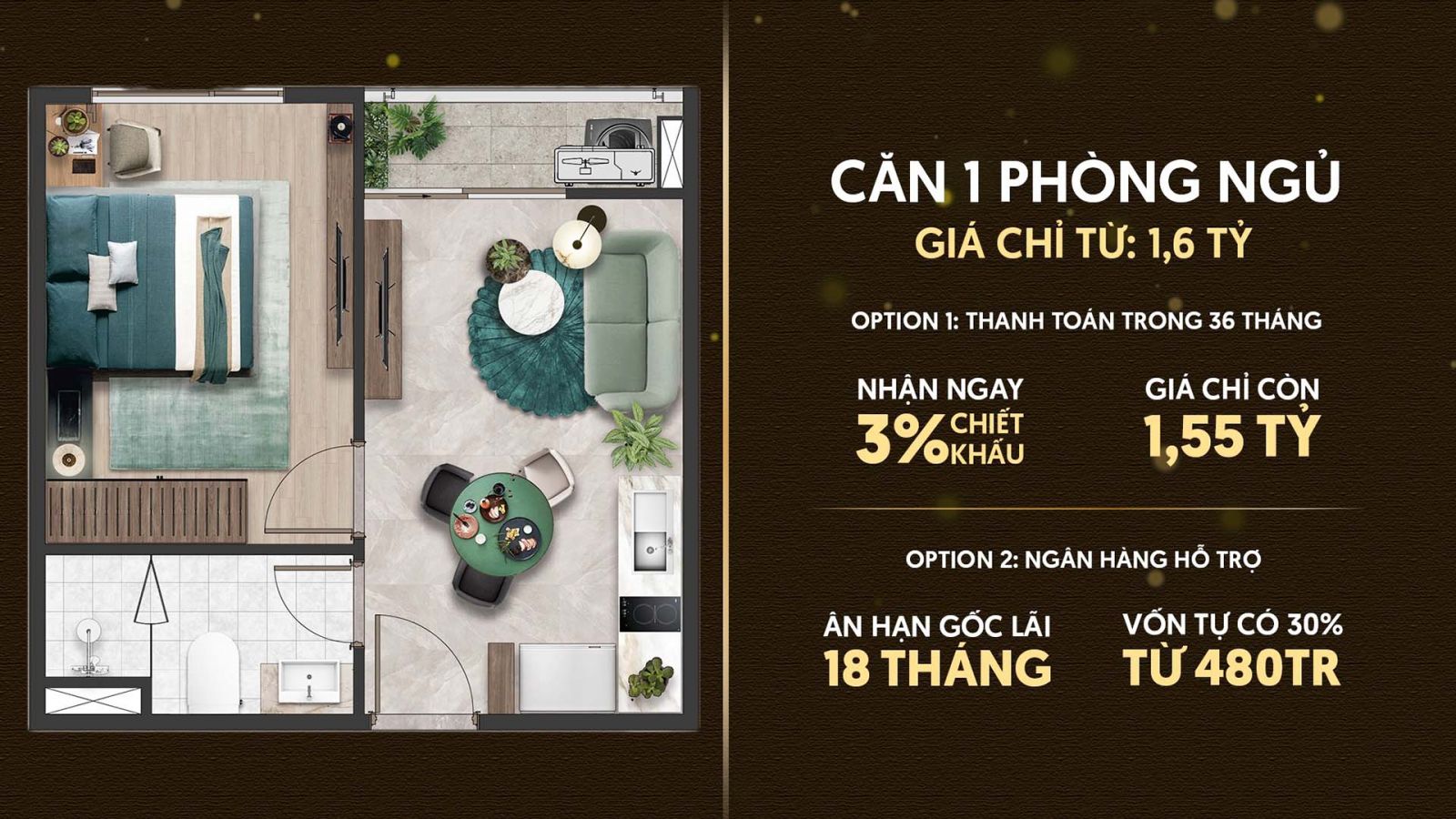 Layout thiết kế chi tiết căn 1PN The Emerald 68