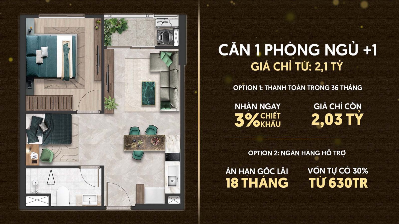 Layout thiết kế chi tiết căn 1PN + 1 The Emerald 68