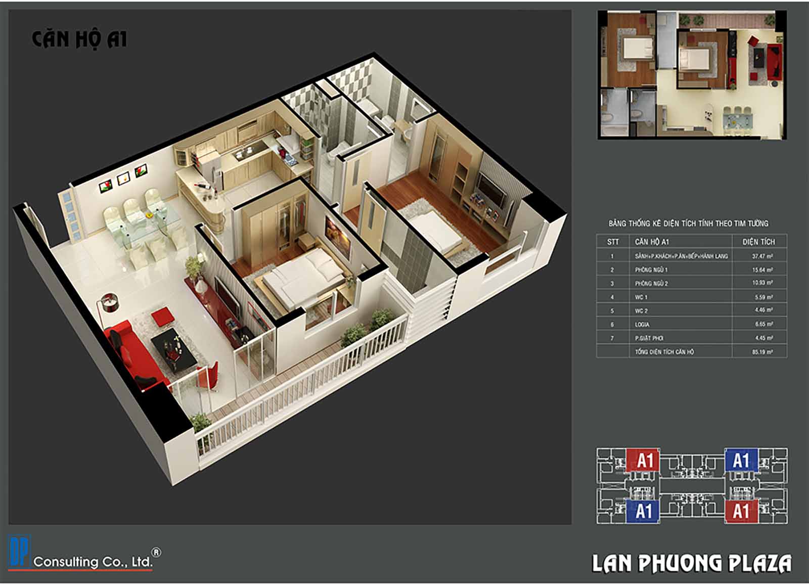 Layout thiết kế căn hộ A1 - 2PN-2WC The Navita