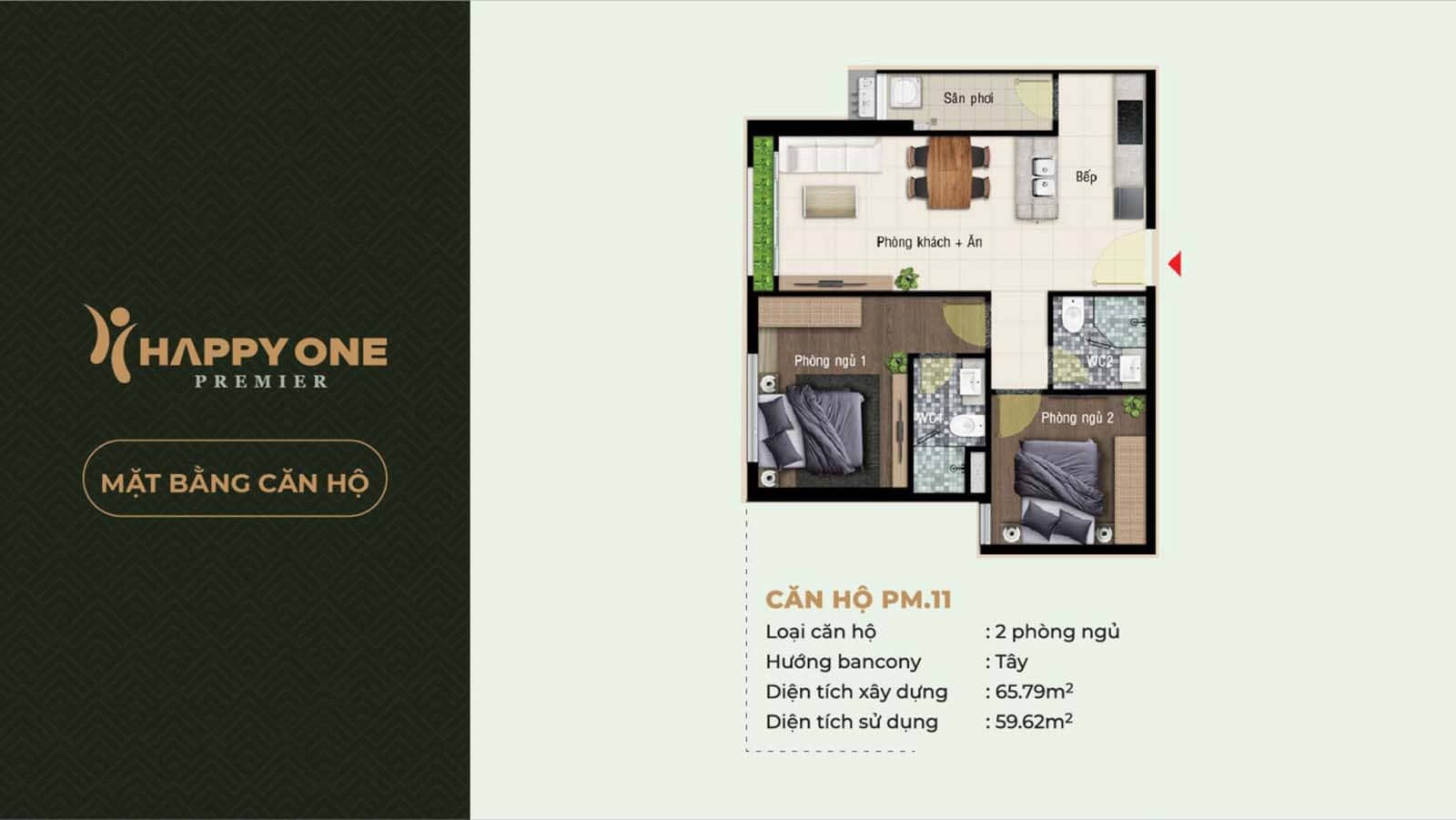 Layout thiết kế căn hộ Happy One Premier
