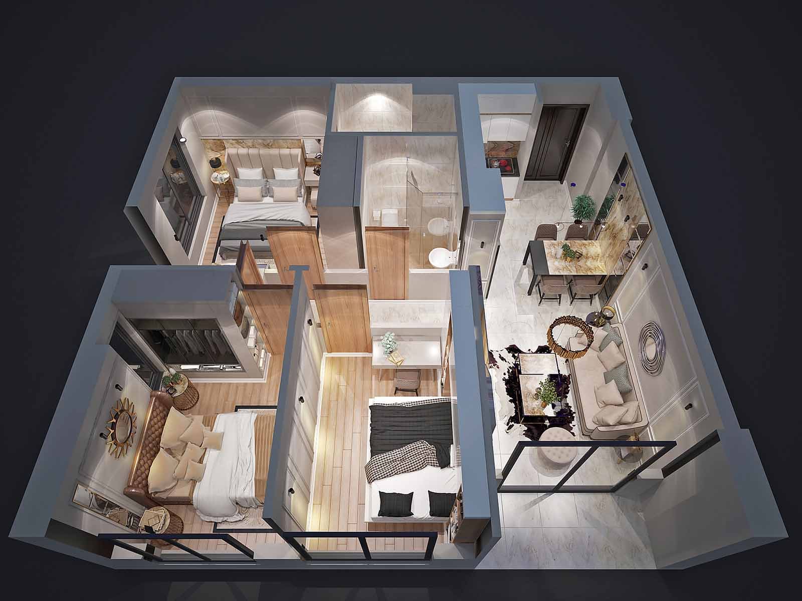Layout căn A 3PN Bcons Miền Đông