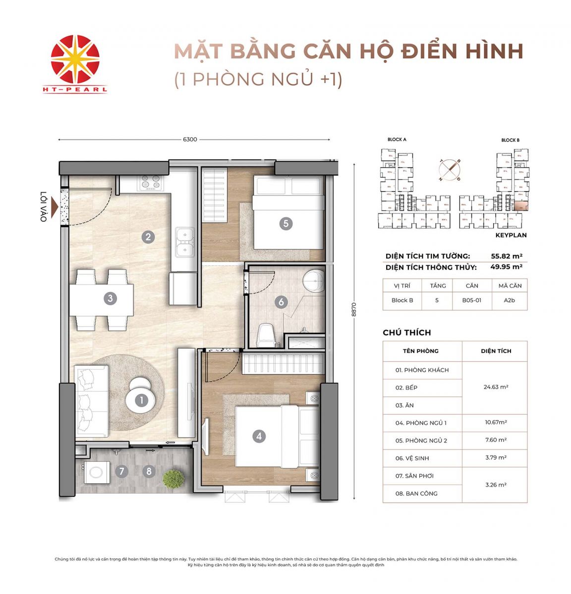 Layout thiết kế căn 2PN-1WC HT Pearl
