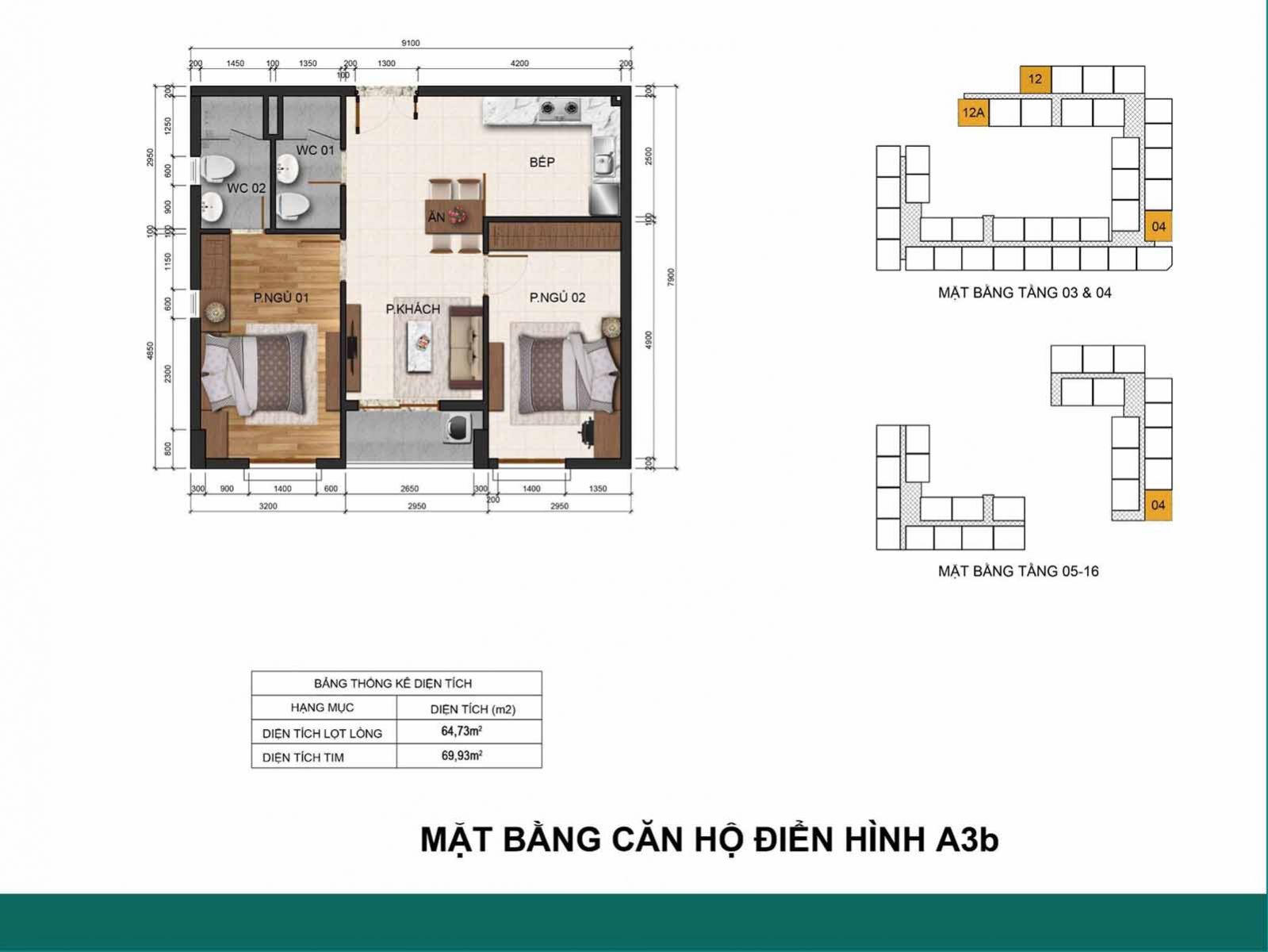 Layout thiết kế căn A3b Fresca Riverside