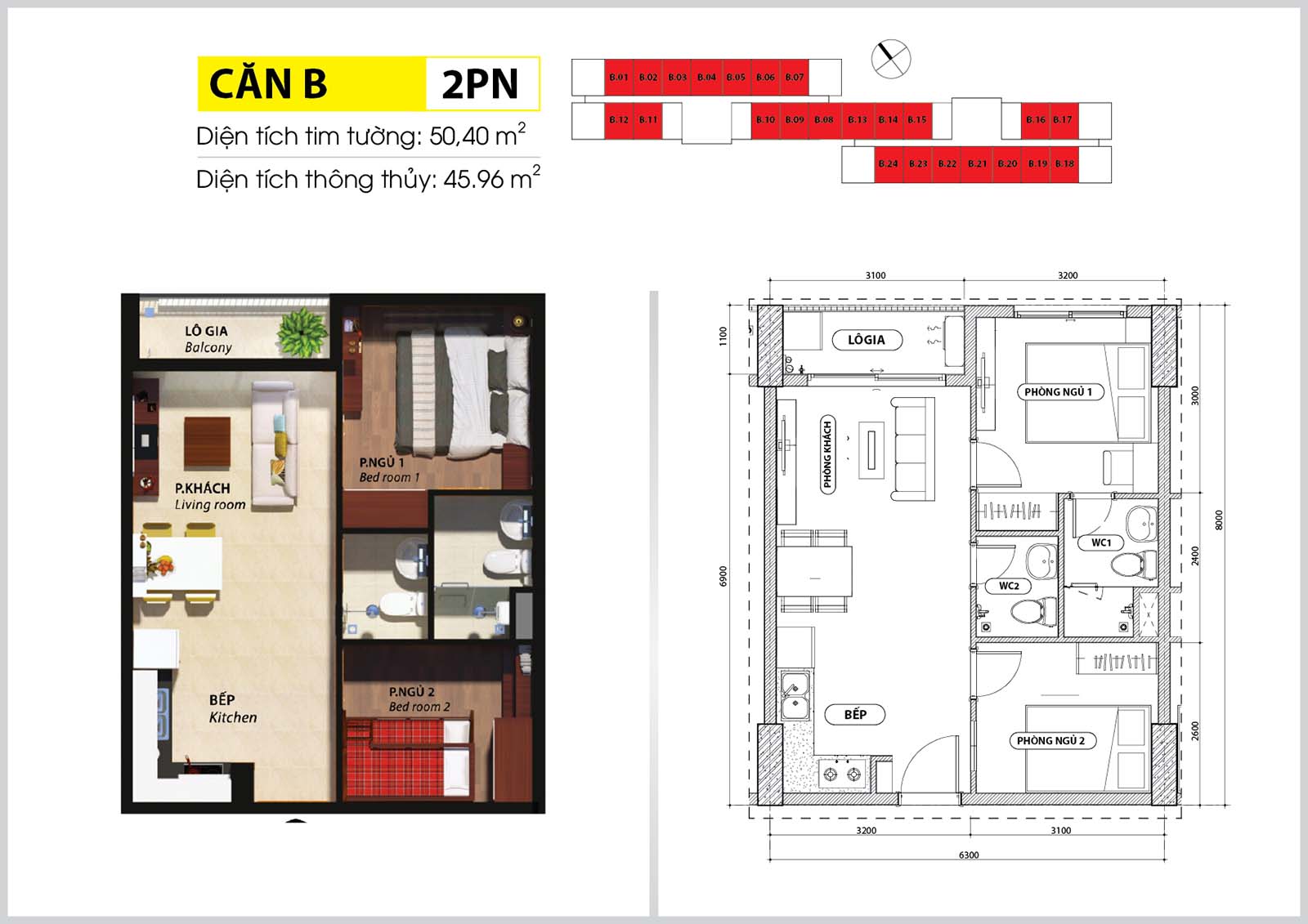 Layout thiết kế căn B Bcons Suối Tiên
