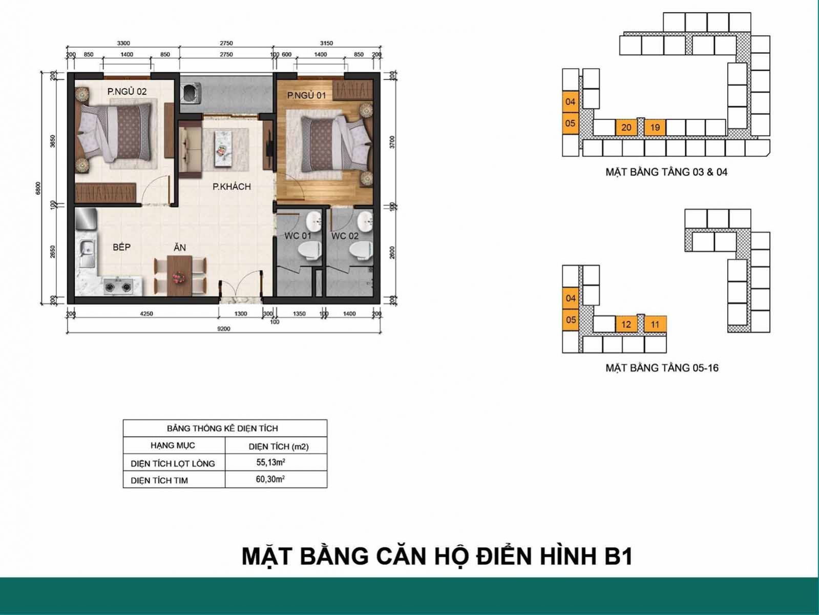 Layout thiết kế căn B1 Fresca Riverside