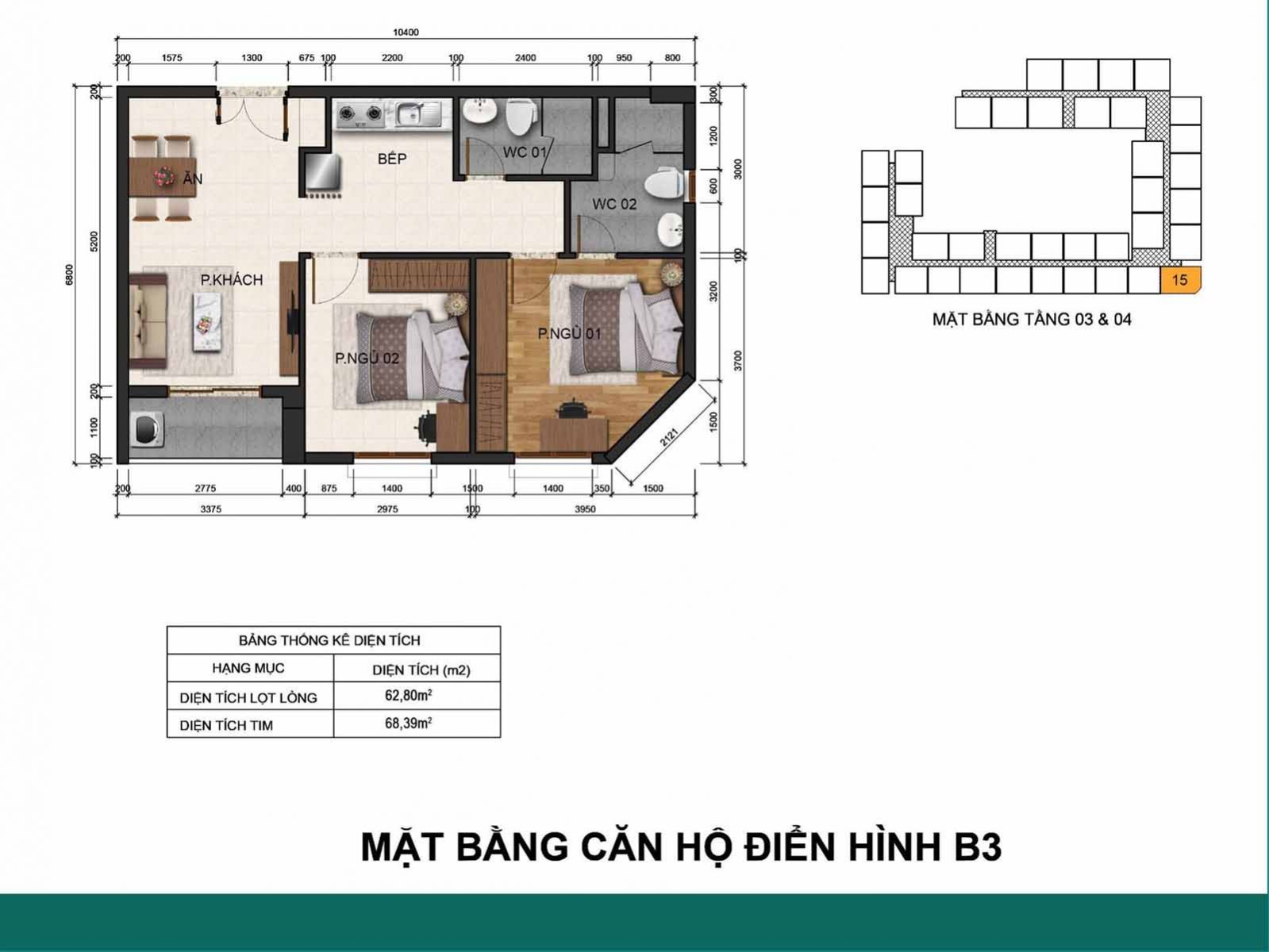 Layout thiết kế căn B3 Fresca Riverside