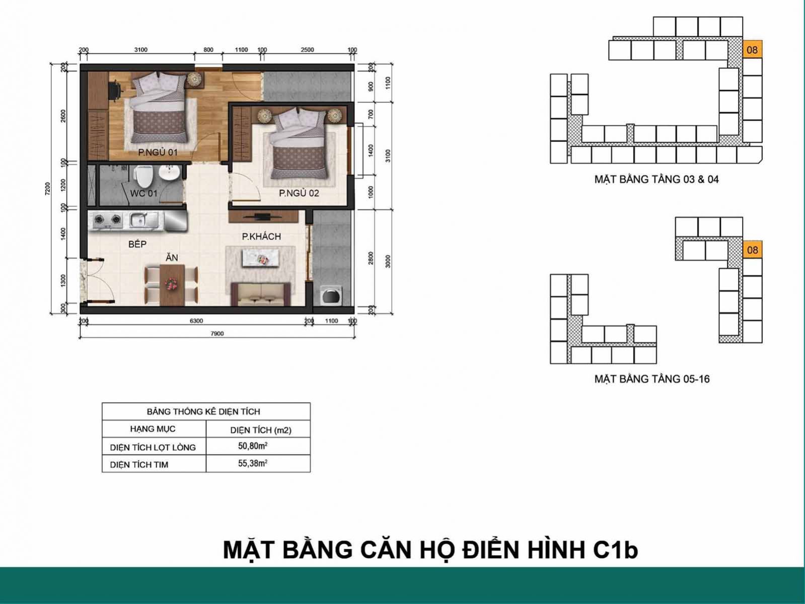 Layout thiết kế căn C1b Fresca Riverside