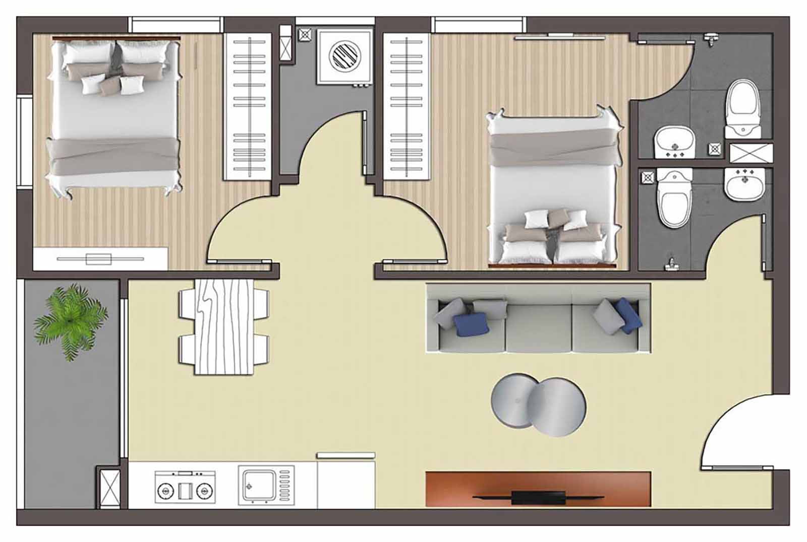 Layout thiết kế căn hộ 60.92m2 STown Thủ Đức 