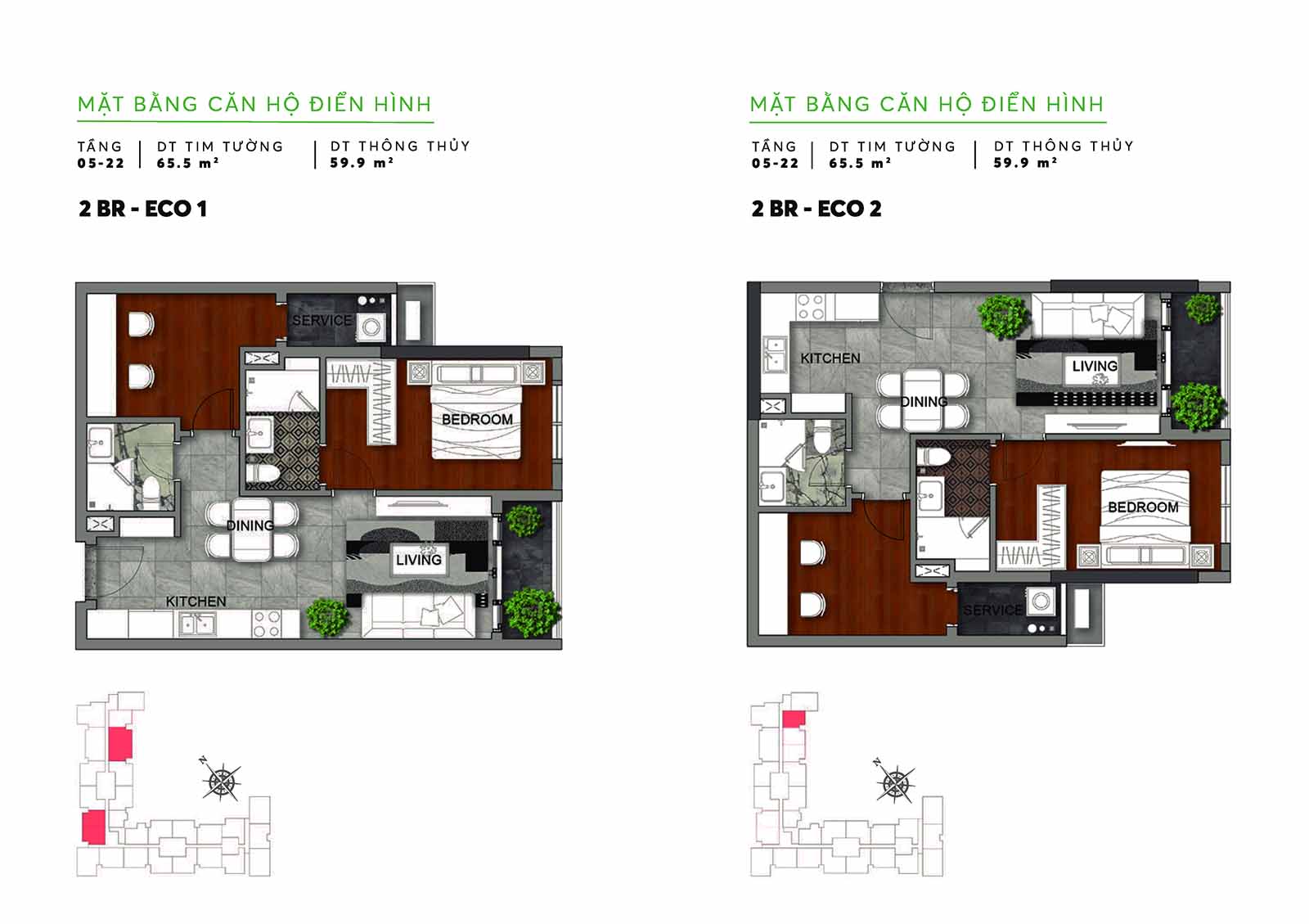 Layout thiết kế chi tiết căn hộ 65.5m2 Urban Green