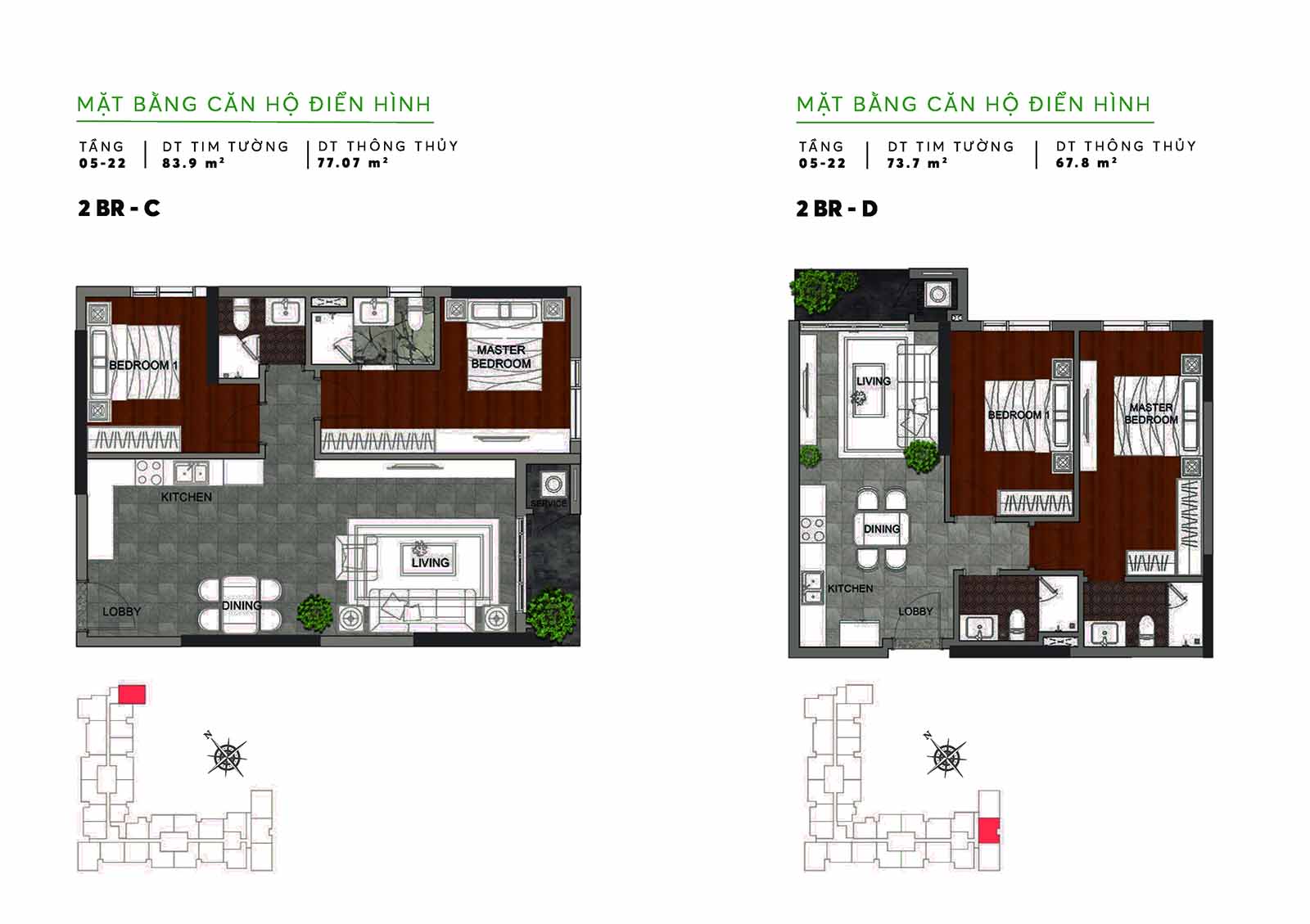 Layout thiết kế chi tiết căn hộ 73m2-83m2 Urban Green