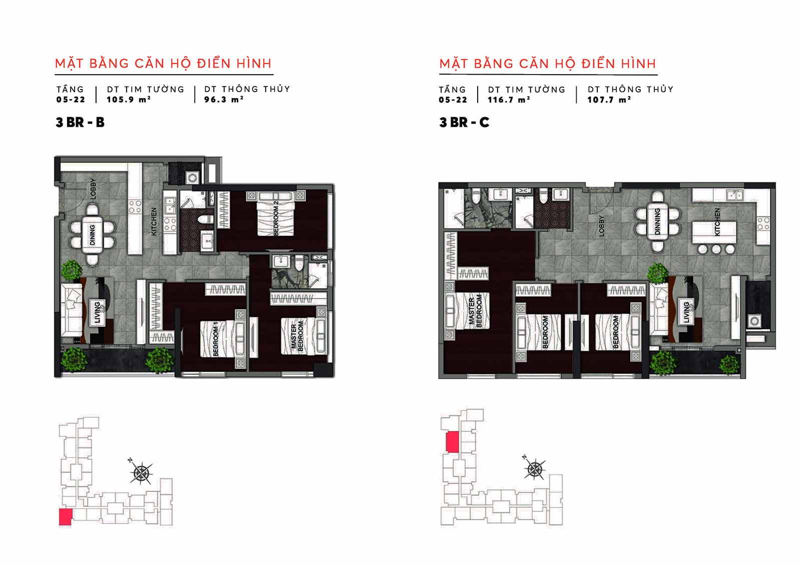 ​​​​​​​Layout thiết kế chi tiết căn hộ 105m2-116m2 Urban Green