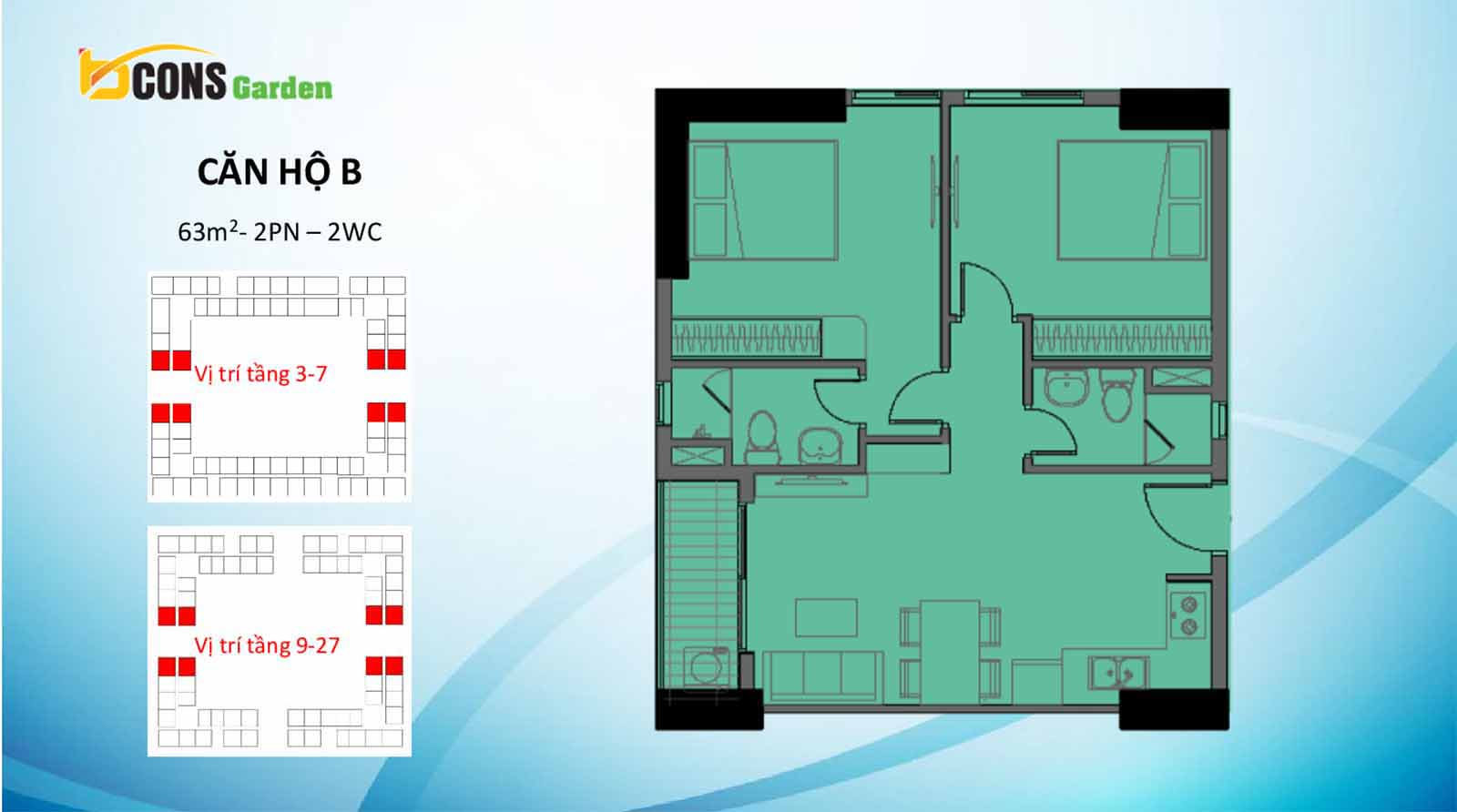 Layout thiết kế chi tiết loại căn B Bcons Garden
