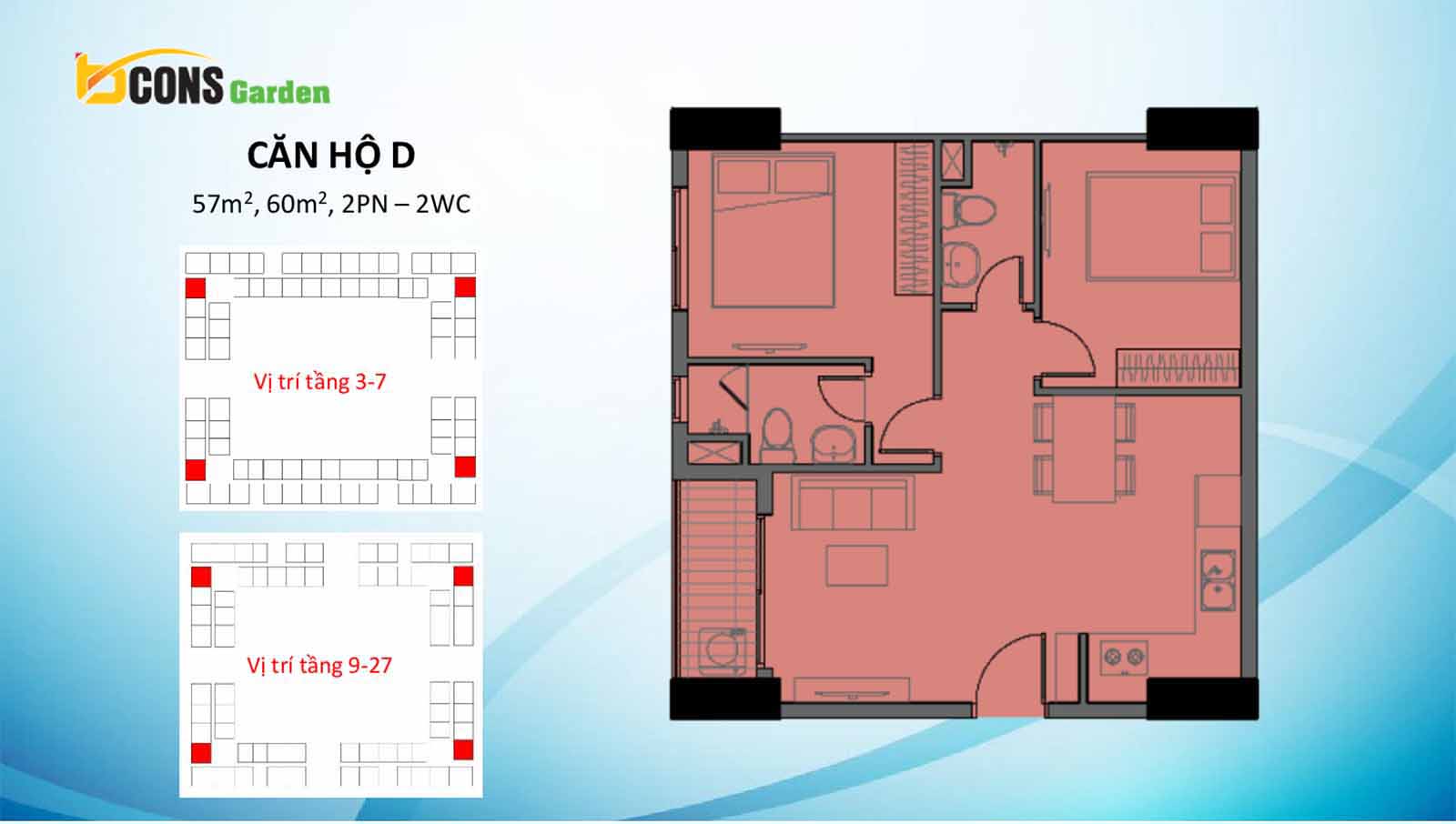 Layout thiết kế chi tiết loại căn D Bcons Garden
