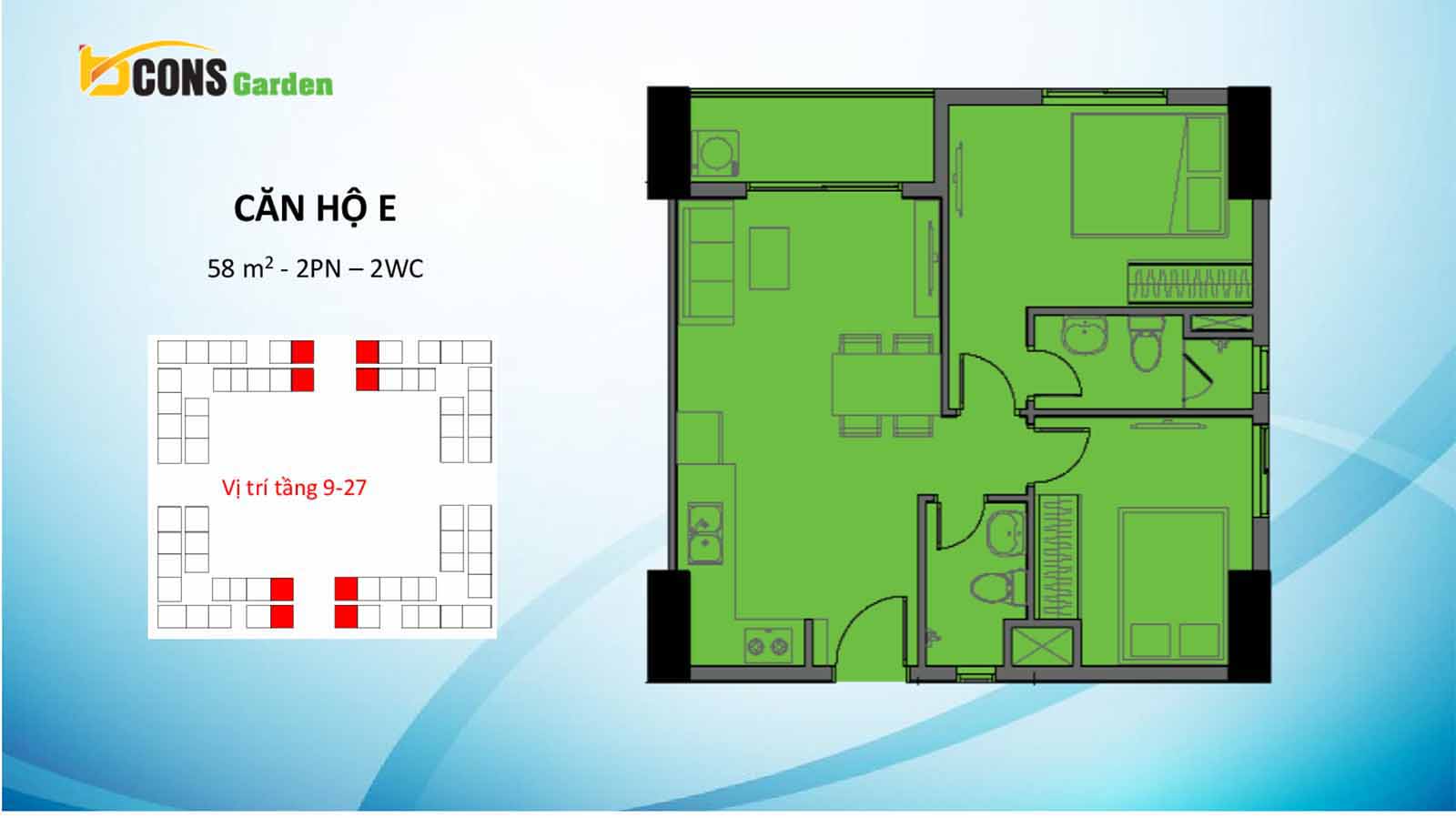 Layout thiết kế chi tiết loại căn E Bcons Garden