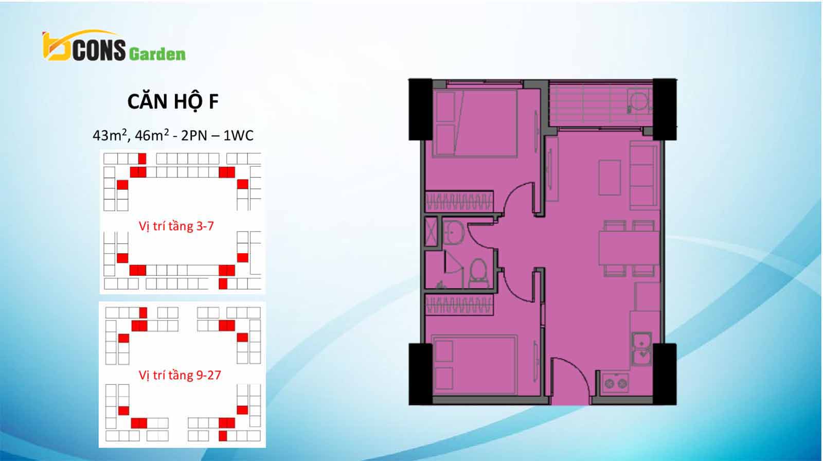 Layout thiết kế chi tiết loại căn F Bcons Garden