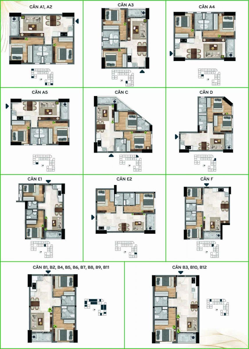 Layout thiết kê chi tiết căn hộ tháp Green Topaz