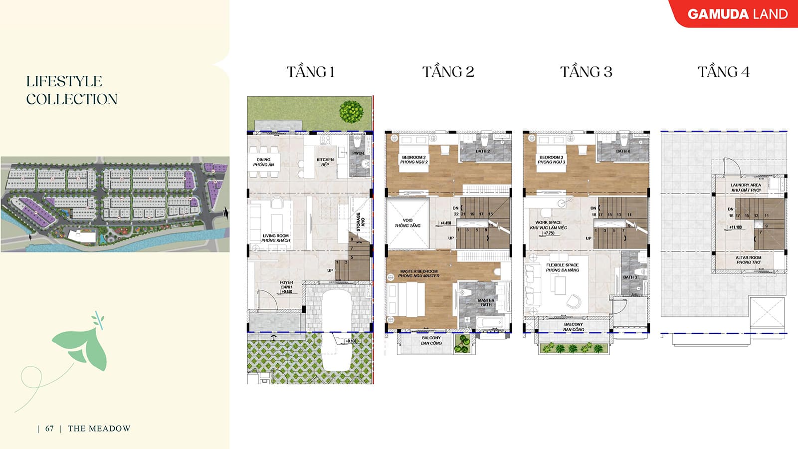 Layout thiết kế nhà phố phong cách tại The Meadow Bình Chánh