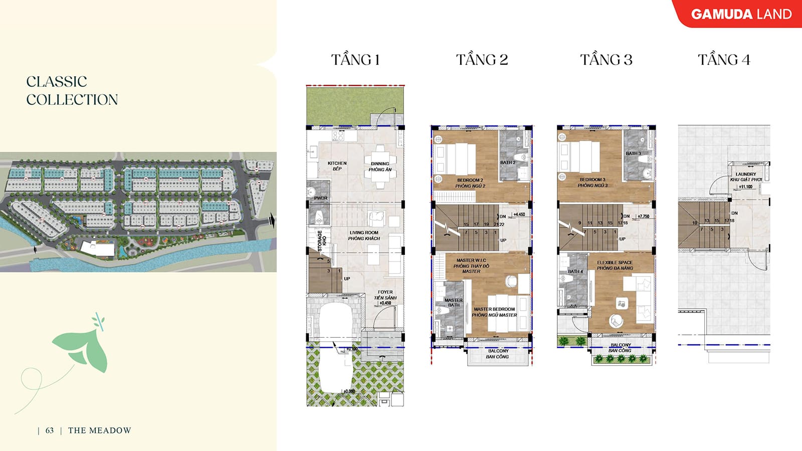 Layout thiết kế nhà phố phong cách truyền thống The Meadow Bình Chánh