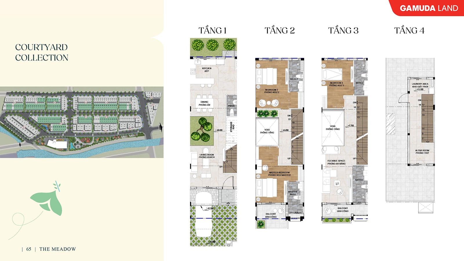 Layout thiết kế nhà phố sân vườn tại The Meadow Bình Chánh