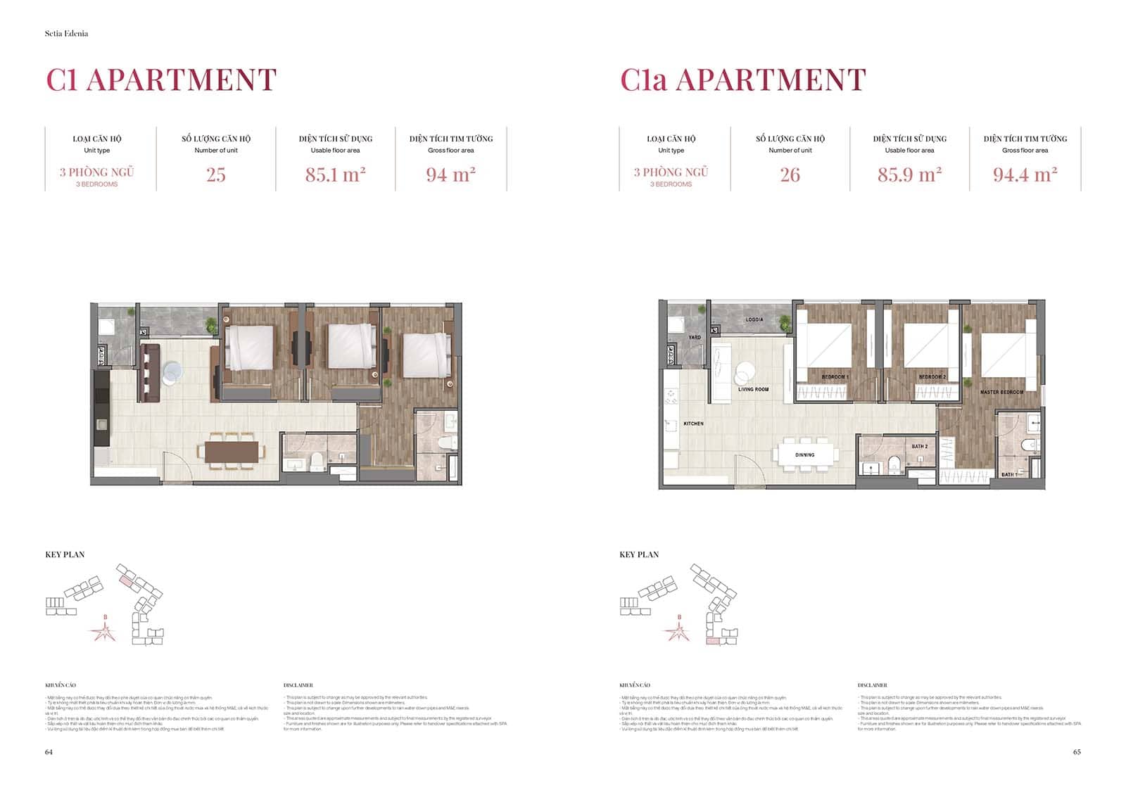 Layout thiết kế loại căn hộ c1 và c1a Setia Edenia