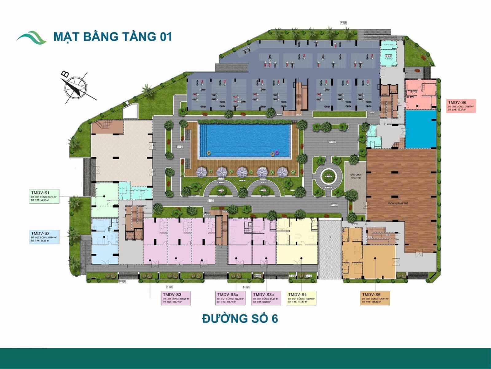 Mặt bằng thiết kế tầng 1 Shophouse Fresca Riverside