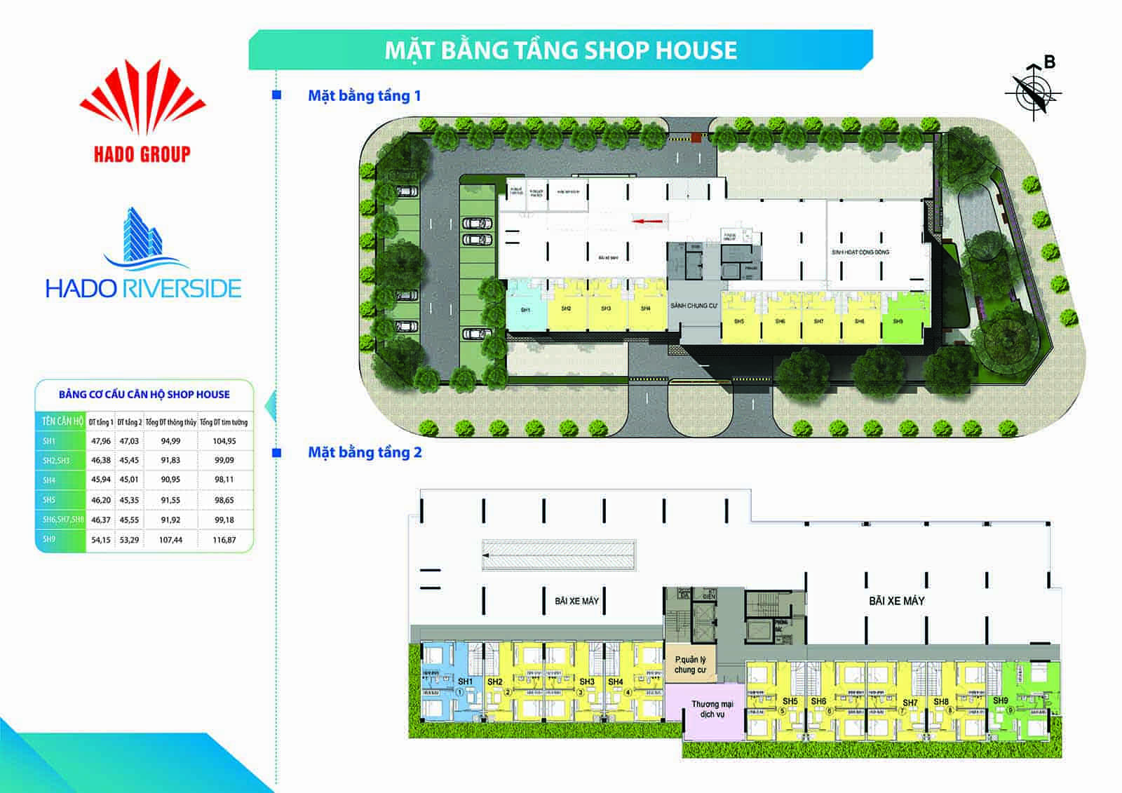 Mặt bằng tầng 1 Shophouse Hà Đô Riverside