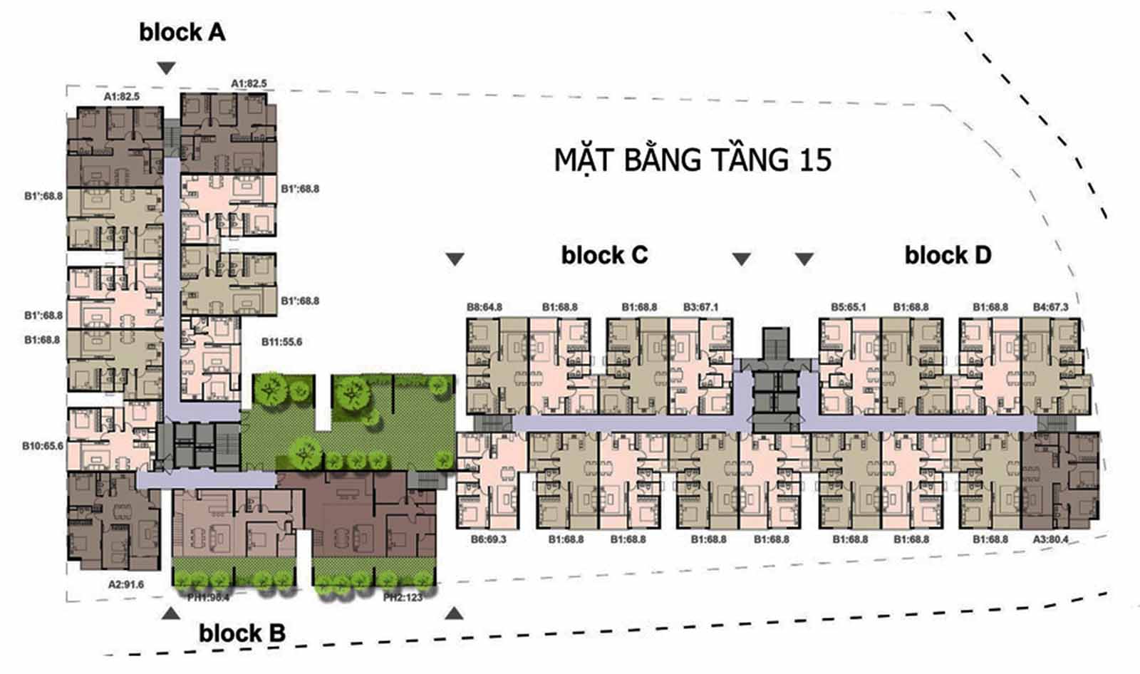Mặt bằng tầng 15 Opal Garden