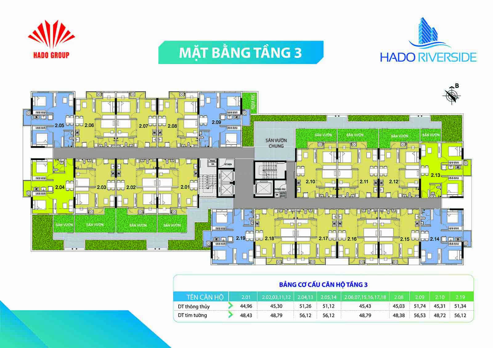 Mặt bằng tầng 2-3 Hà Đô Riverside