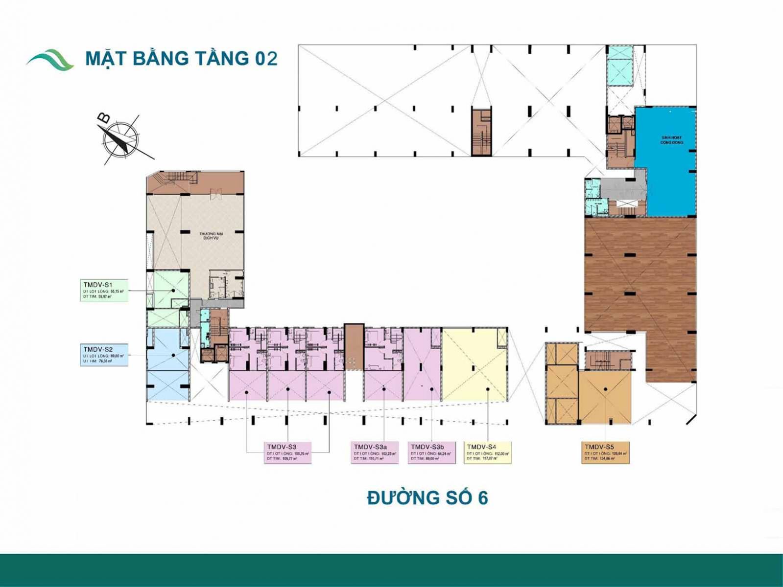 Mặt bằng thiết kế tầng 2 lửng Shophouse Fresca Riverside