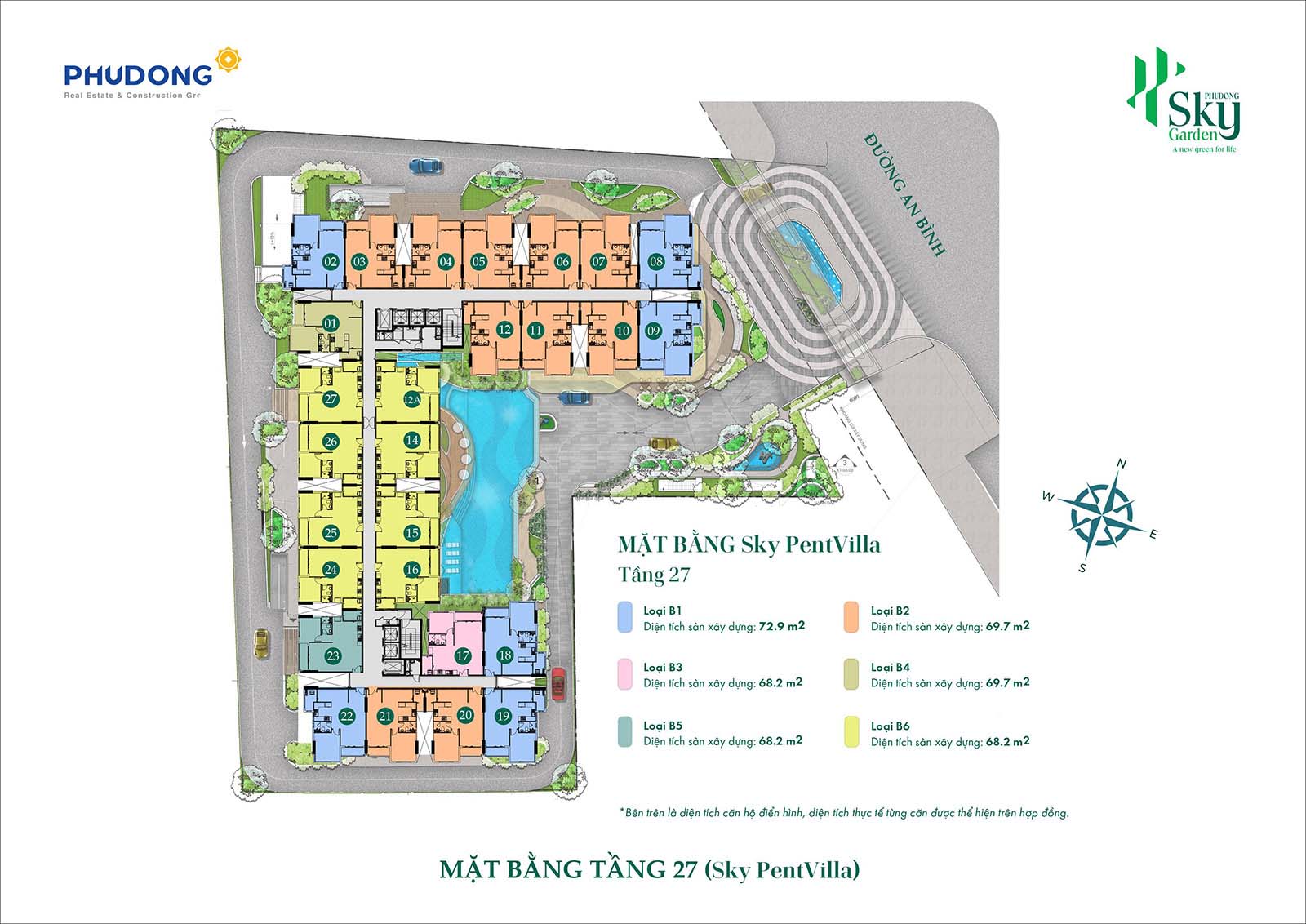 Mặt bằng thiết kế tầng 27 Phú Đông Sky Garden