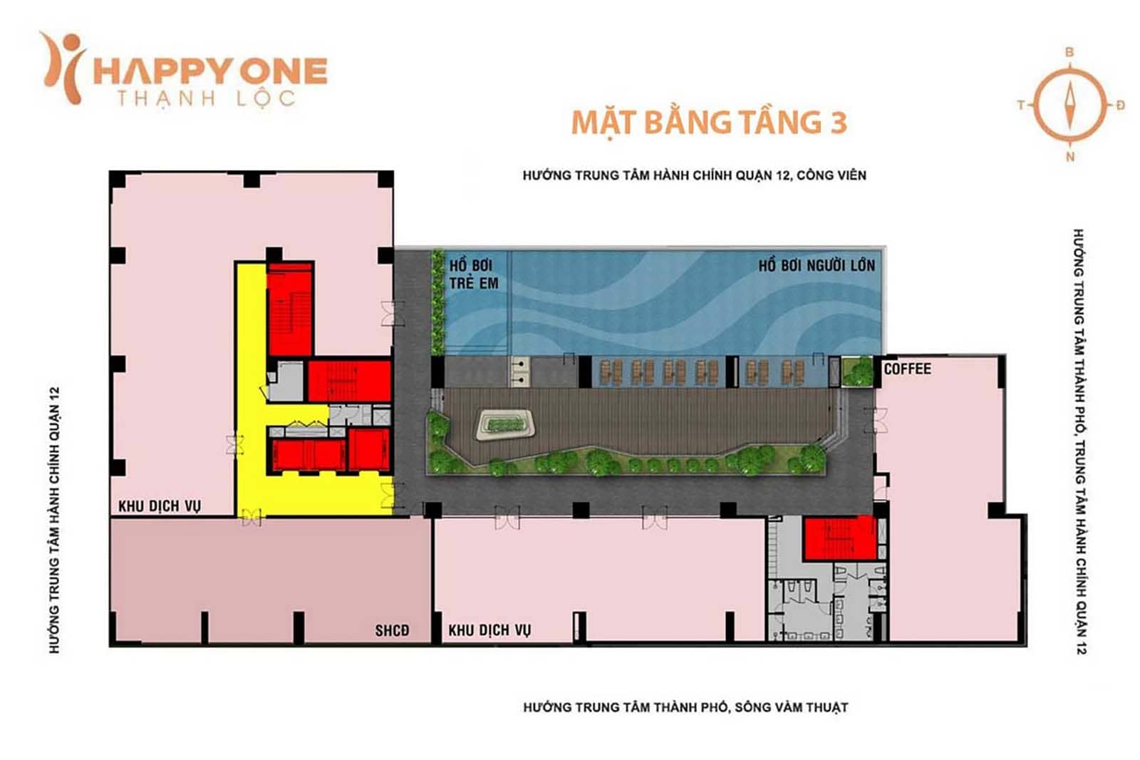 Mặt bằng tầng 3 chung cư Happy One Premier