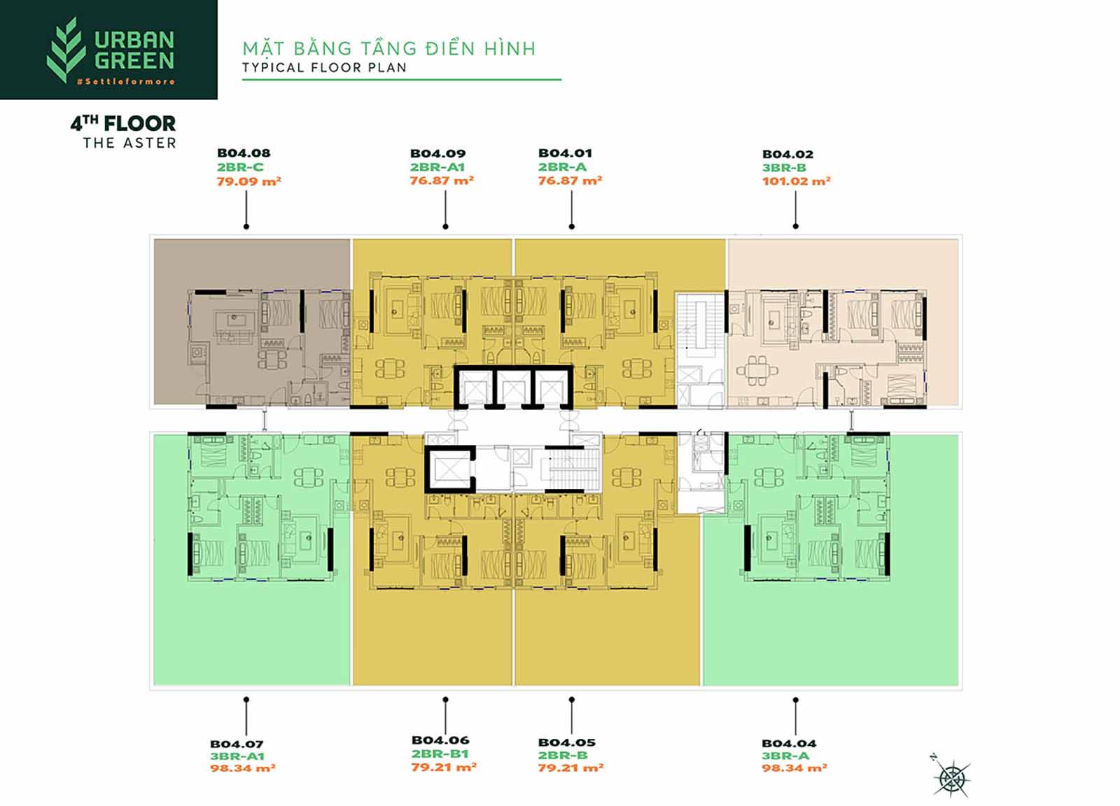 Mặt bằng tầng 4 tháp Aster Urban Green